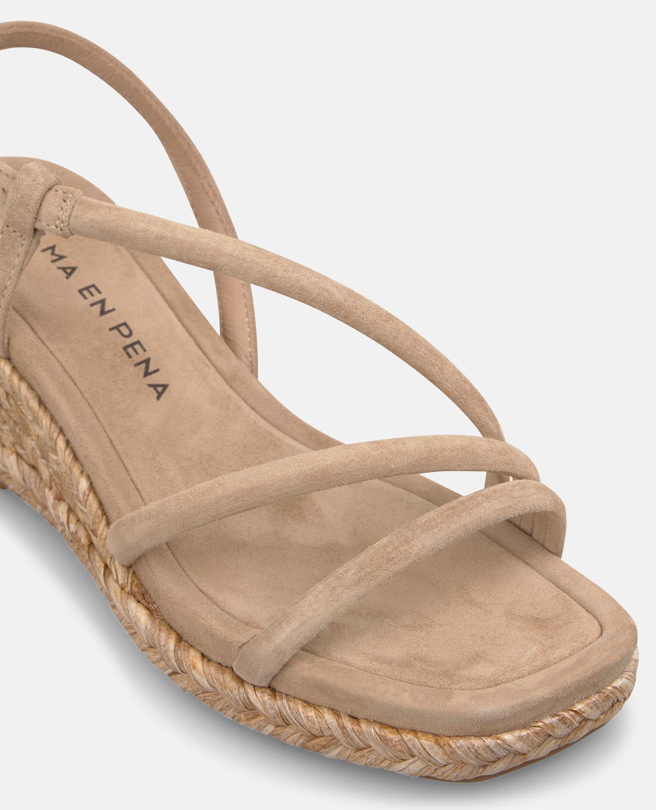 Sandalias de cuña de mujer de esparto con tiras tubulares y cierre de hebilla - Arena Arena-5