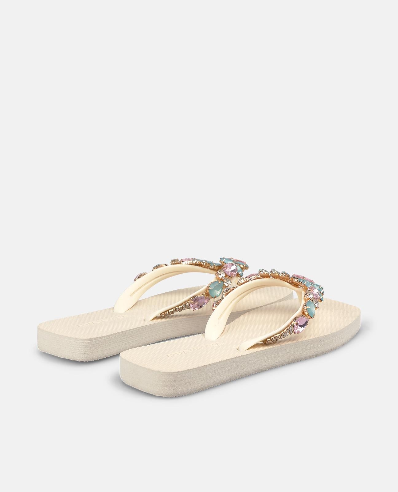 Sandalias de dedo de mujer de baño planas con punta cuadrada - Alma en Pena - Blanco Blanco-2