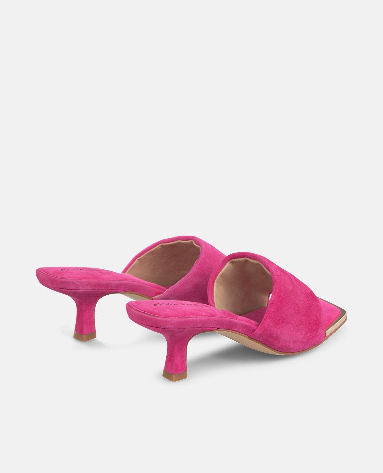 Sandalias de pala de mujer en piel con tacón y punta cuadrada - Fucsia Fucsia-3