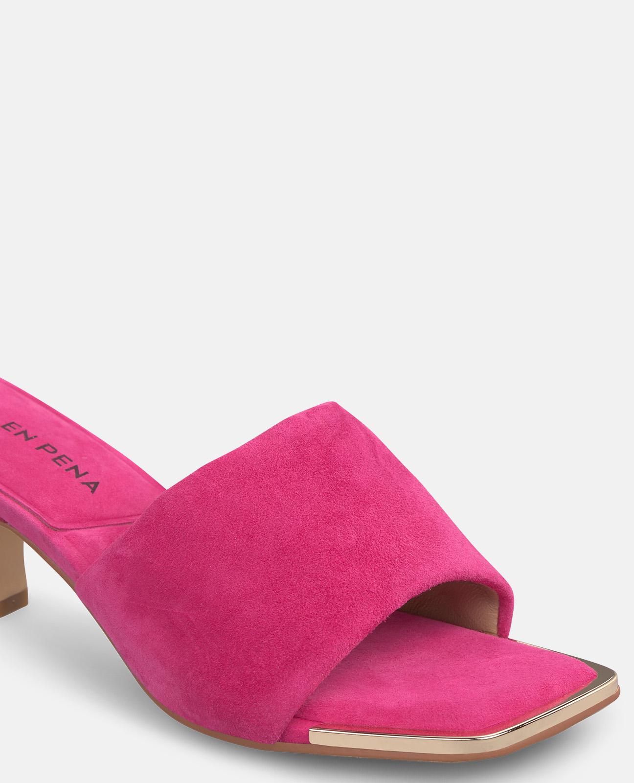 Sandalias de pala de mujer en piel con tacón y punta cuadrada - Fucsia Fucsia-4