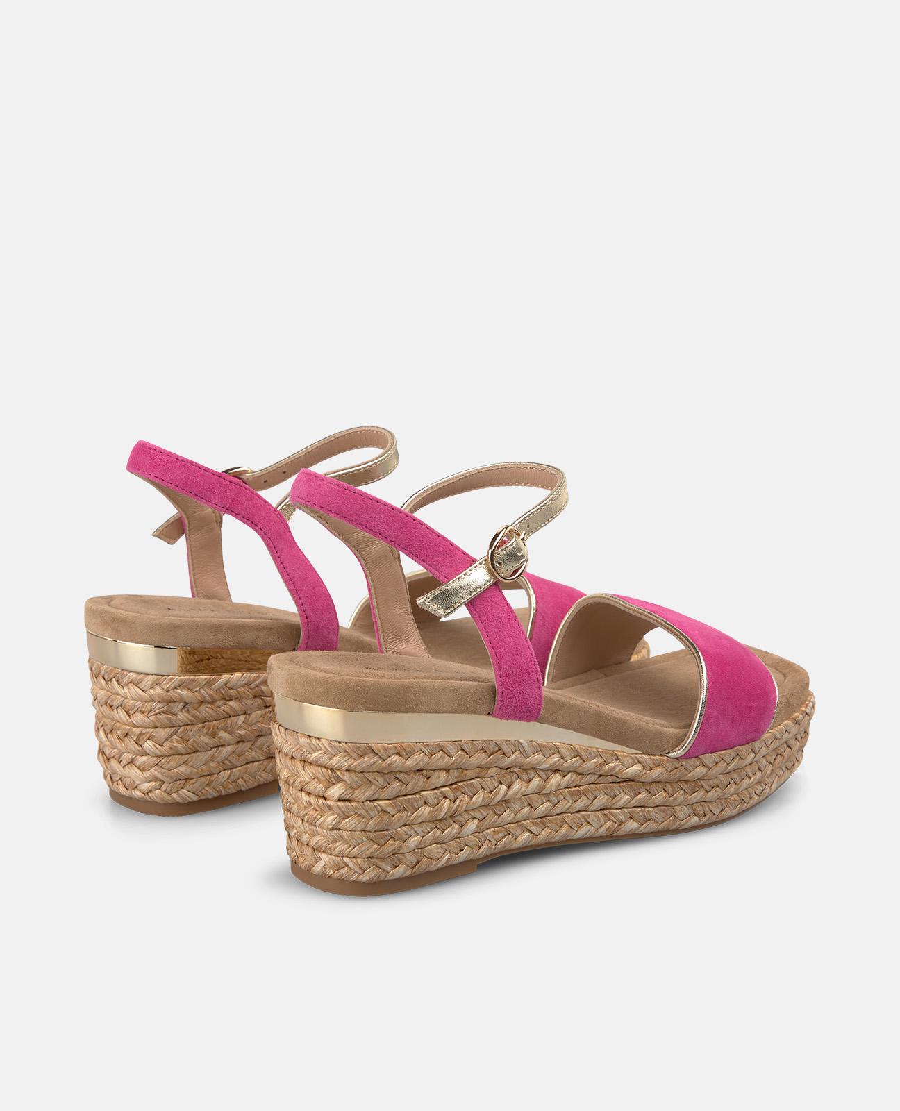 Sandalias de cuña de mujer de esparto con tira ancha en la parte frontal - Fucsia Fucsia-3
