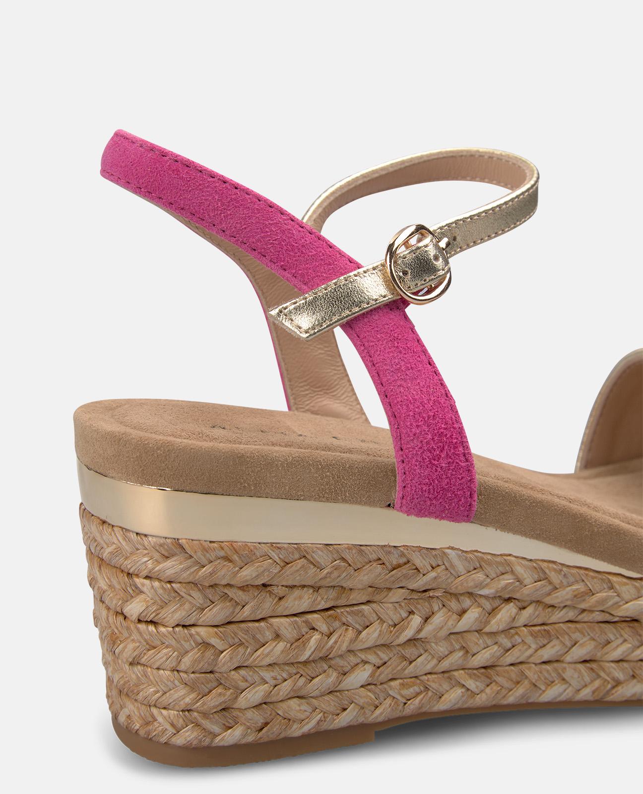 Sandalias de cuña de mujer de esparto con tira ancha en la parte frontal - Fucsia Fucsia-5