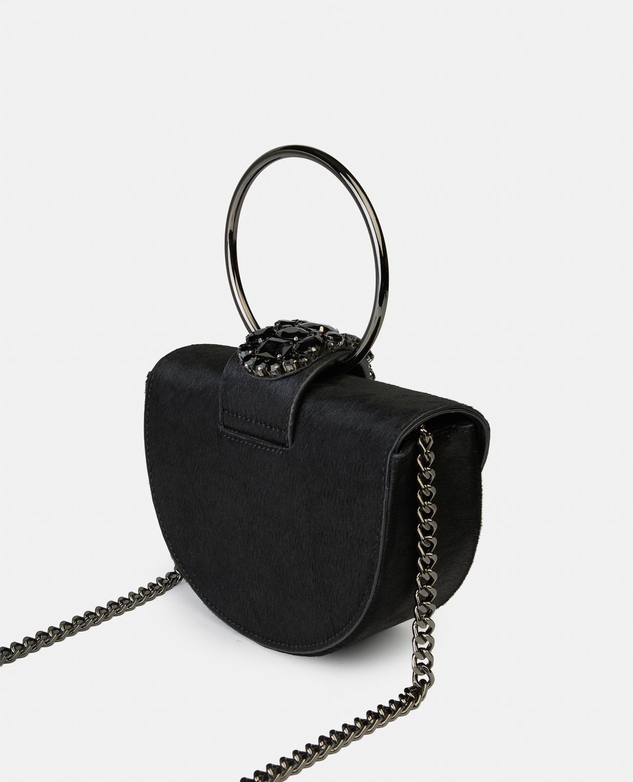 Bolso de mano media luna convertible a bandolera de piel con pedrería - Alma en Pena - Negro Negro-3