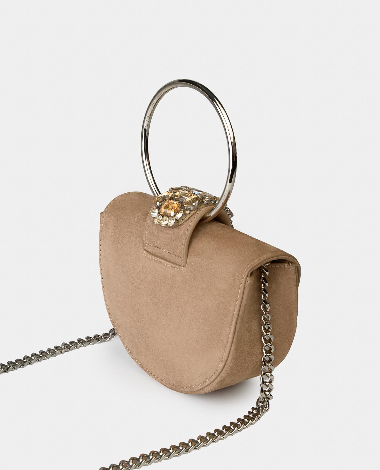 Bolso de mano media luna convertible a bandolera de piel con pedrería - Alma en Pena - Camel Camel-3