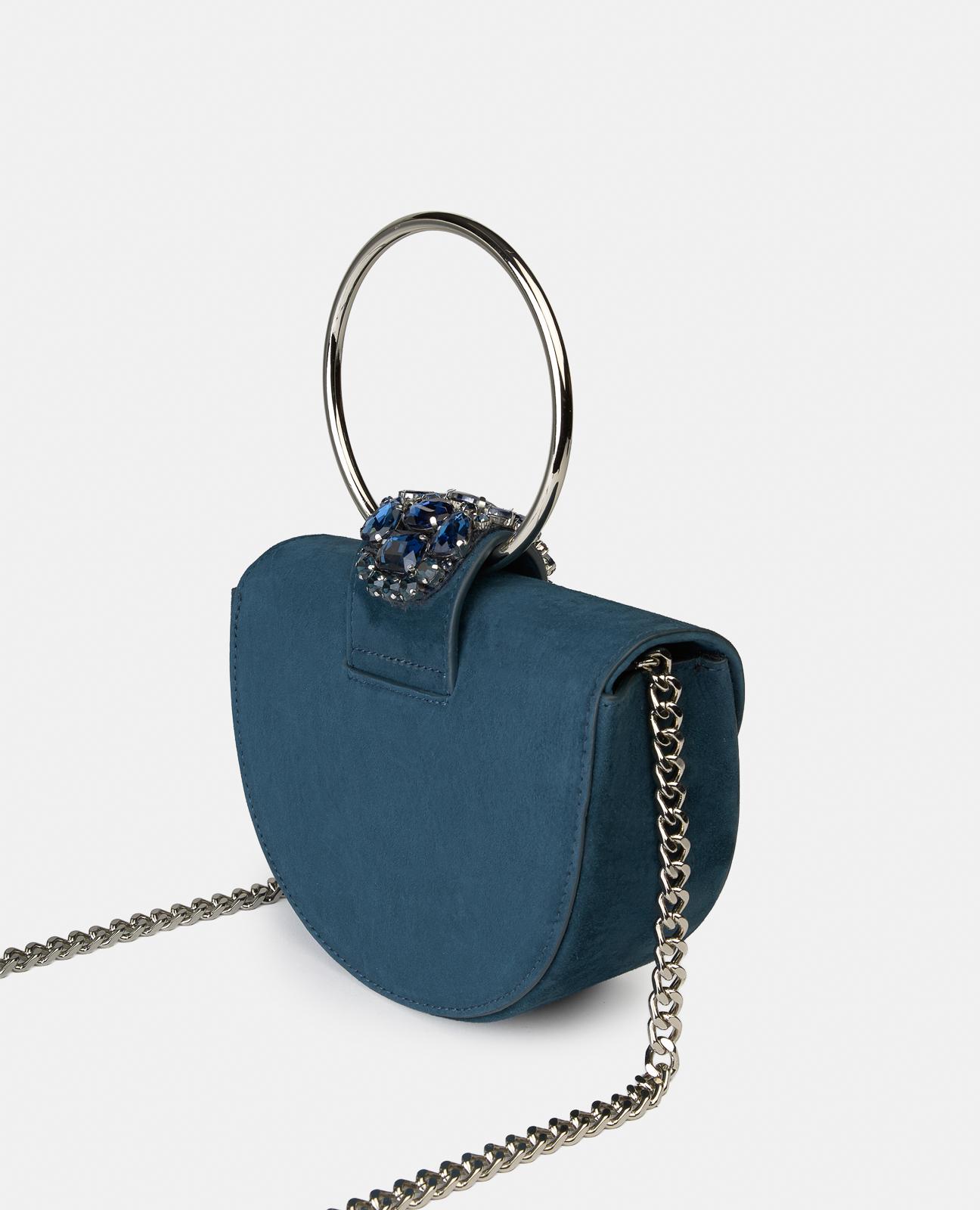 Bolso de mano media luna convertible a bandolera de piel con pedrería - Alma en Pena - Azul marino Azul marino-3