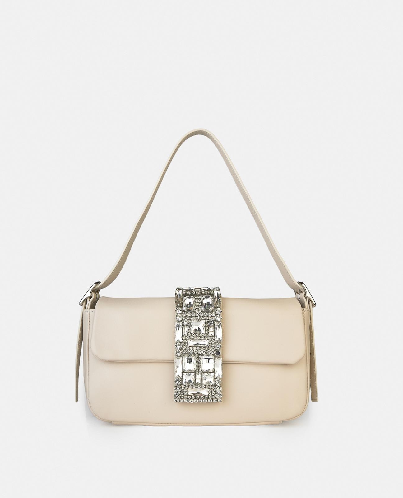 Imagen 0 de Bolso de mano de piel con pedrería Blanco