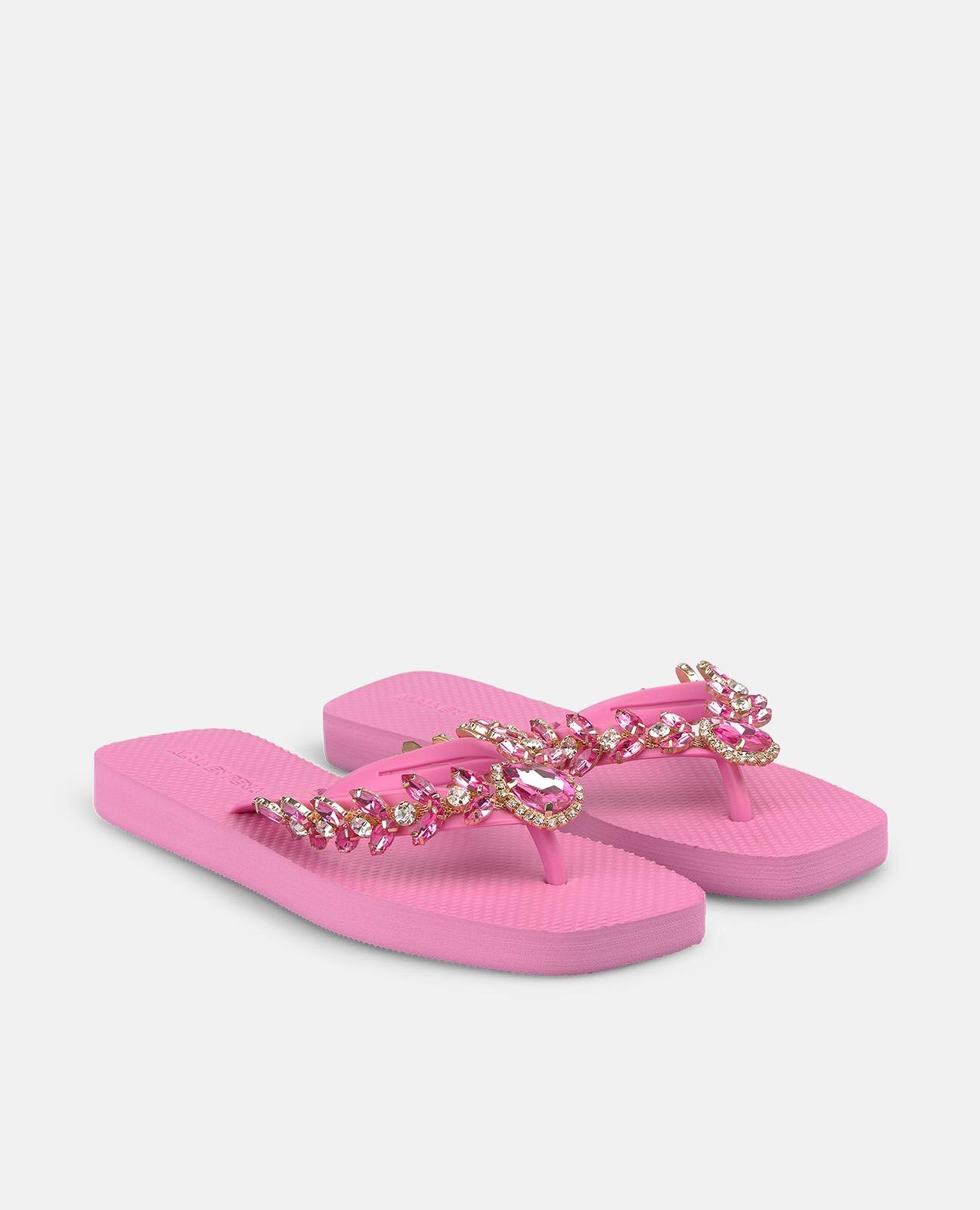 Sandalias de dedo de mujer de baño planas con punta cuadrada - Alma en Pena - Rosa Rosa-3