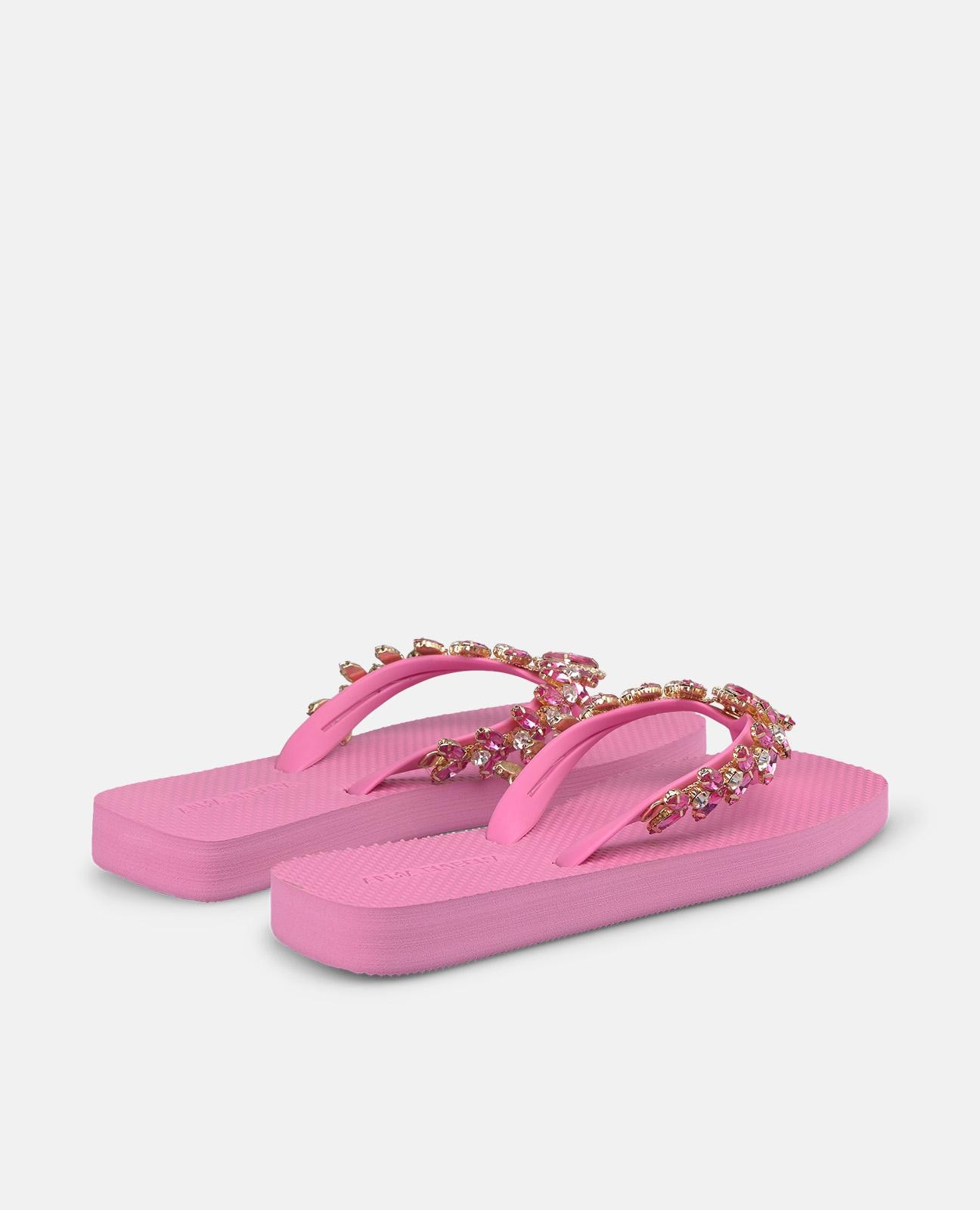 Sandalias de dedo de mujer de baño planas con punta cuadrada - Alma en Pena - Rosa Rosa-2