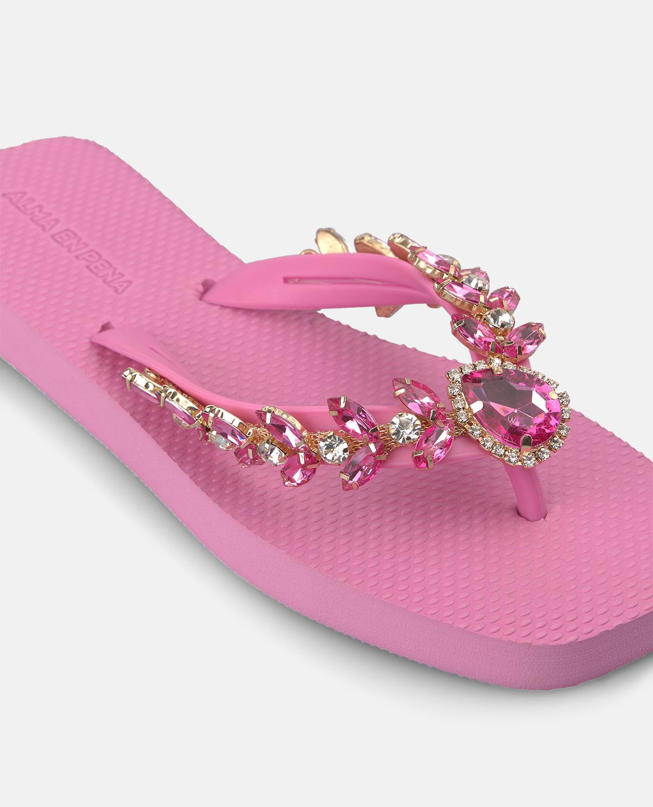 Sandalias de dedo de mujer de baño planas con punta cuadrada - Alma en Pena - Rosa Rosa-4