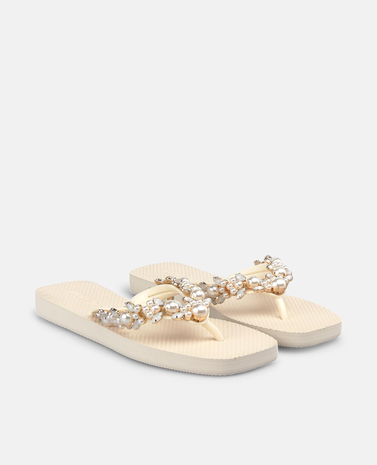 Sandalias de dedo de mujer de baño planas con punta cuadrada - Alma en Pena - Blanco Blanco-3