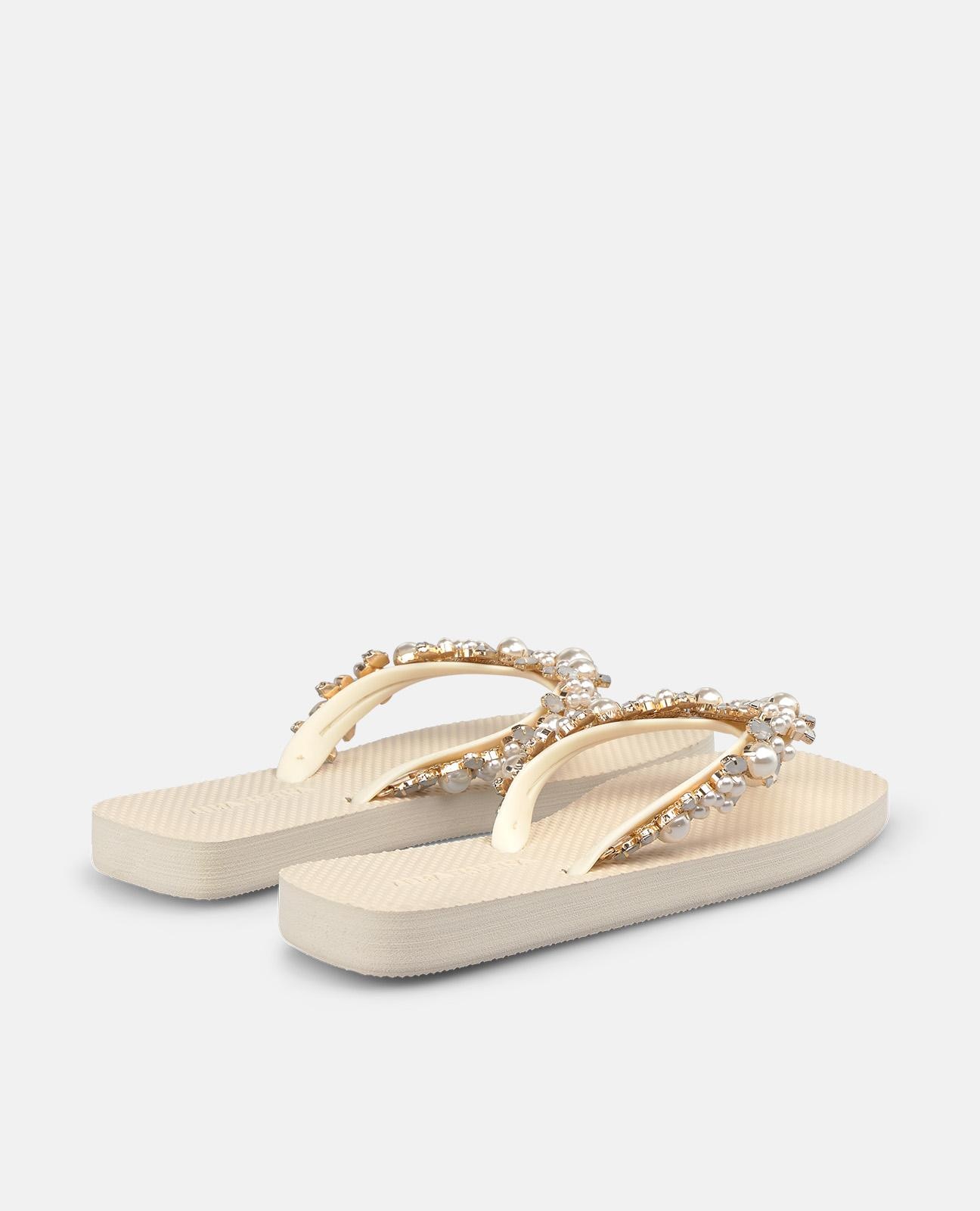 Sandalias de dedo de mujer de baño planas con punta cuadrada - Alma en Pena - Blanco Blanco-2