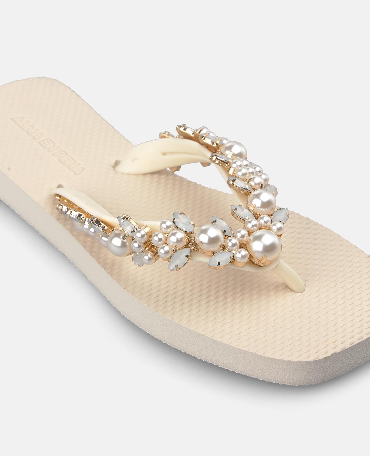 Sandalias de dedo de mujer de baño planas con punta cuadrada - Alma en Pena - Blanco Blanco-4