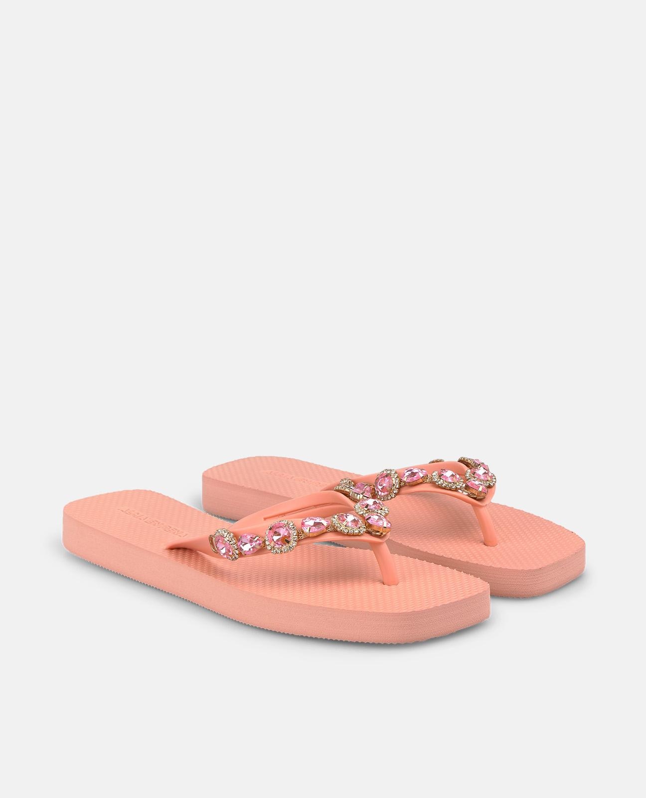 Sandalias de dedo de mujer de baño planas con punta cuadrada - Alma en Pena - Salmón Salmón-3