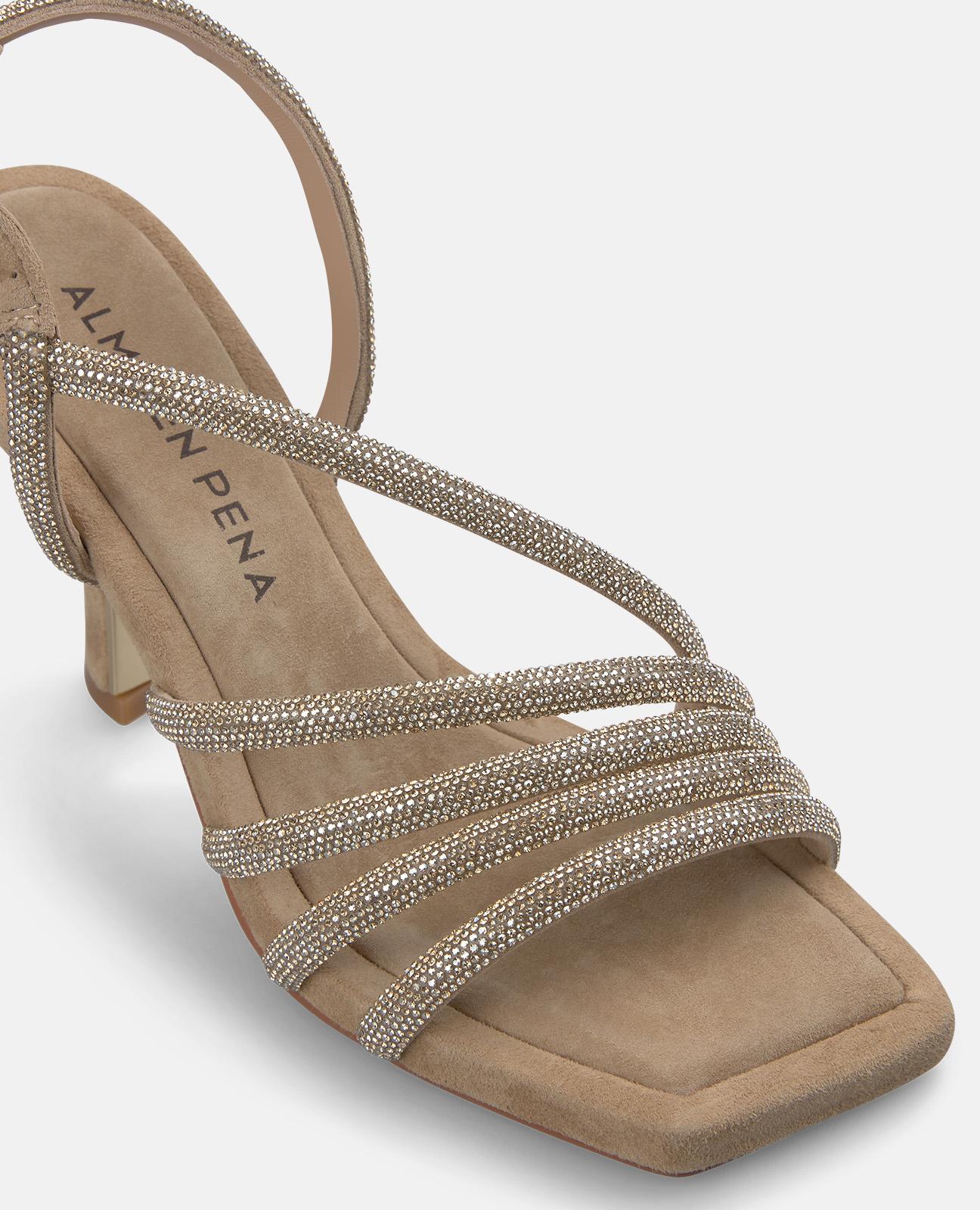 Sandalias de tacón de mujer en piel con tiras tubulares de transfer - Alma en Pena - Arena Arena-5