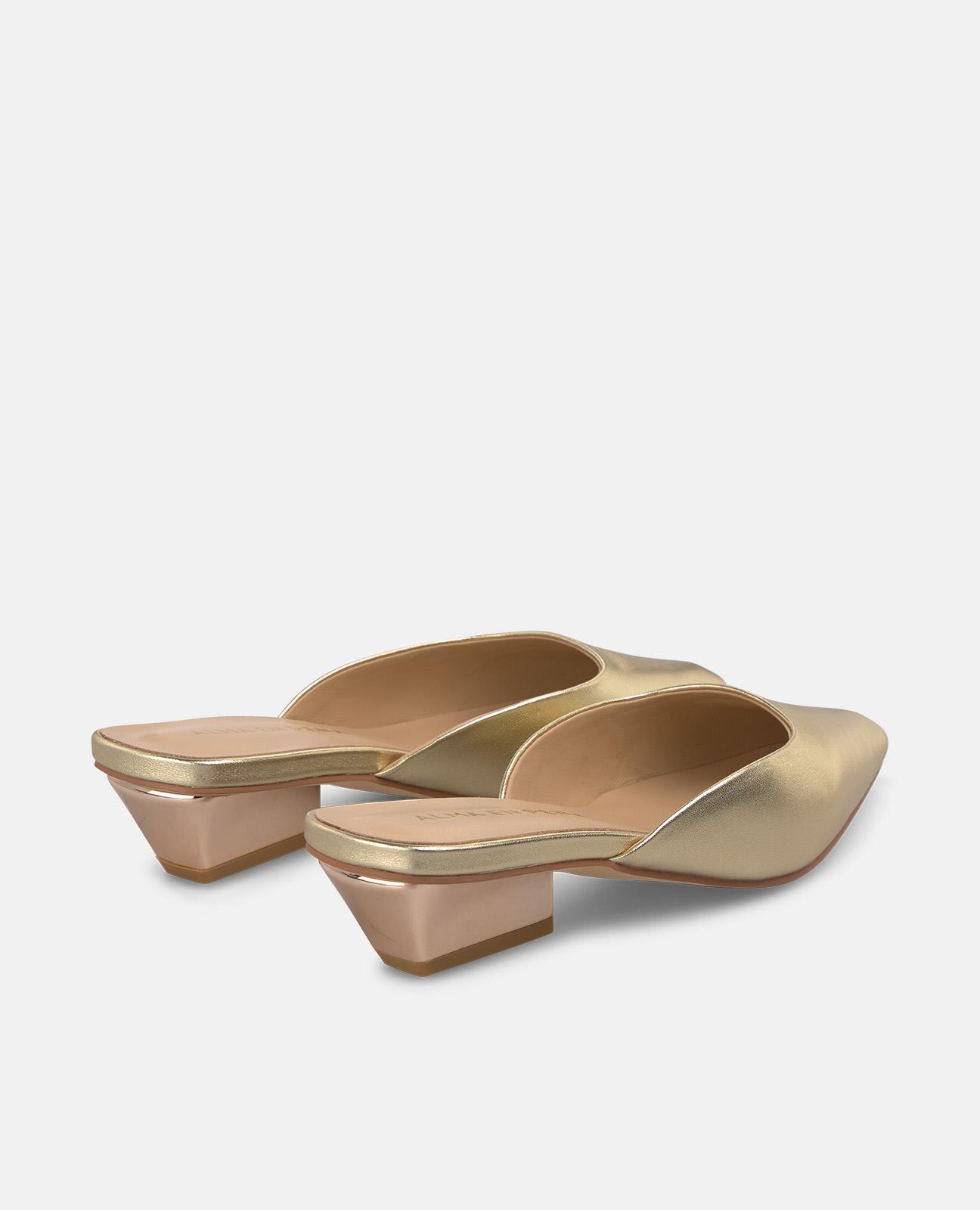 Mules de tacón de mujer en piel con puntera afilada - Alma en Pena - Oro Oro-3