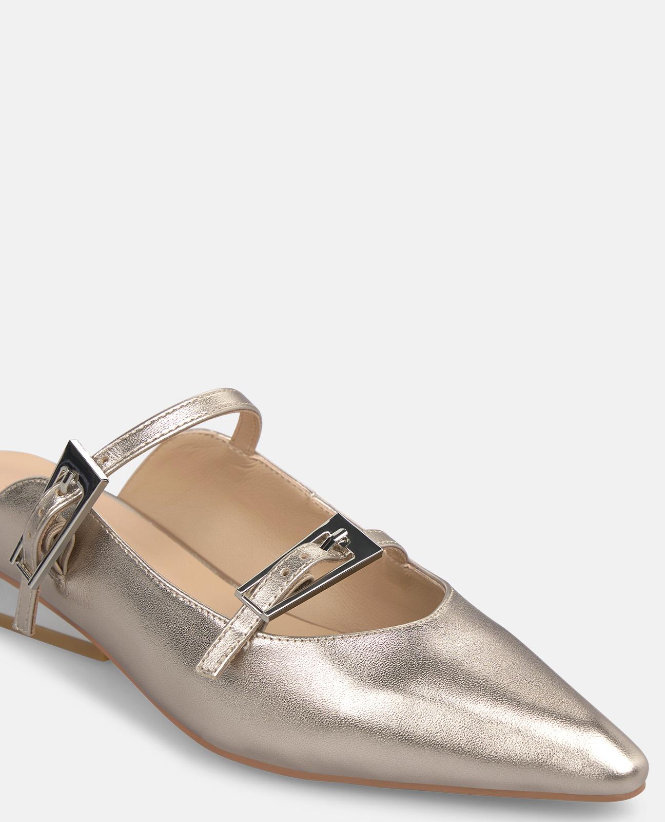 Mules con tacón de mujer efecto metalizado con hebillas - Alma en Pena - Oro Oro-4