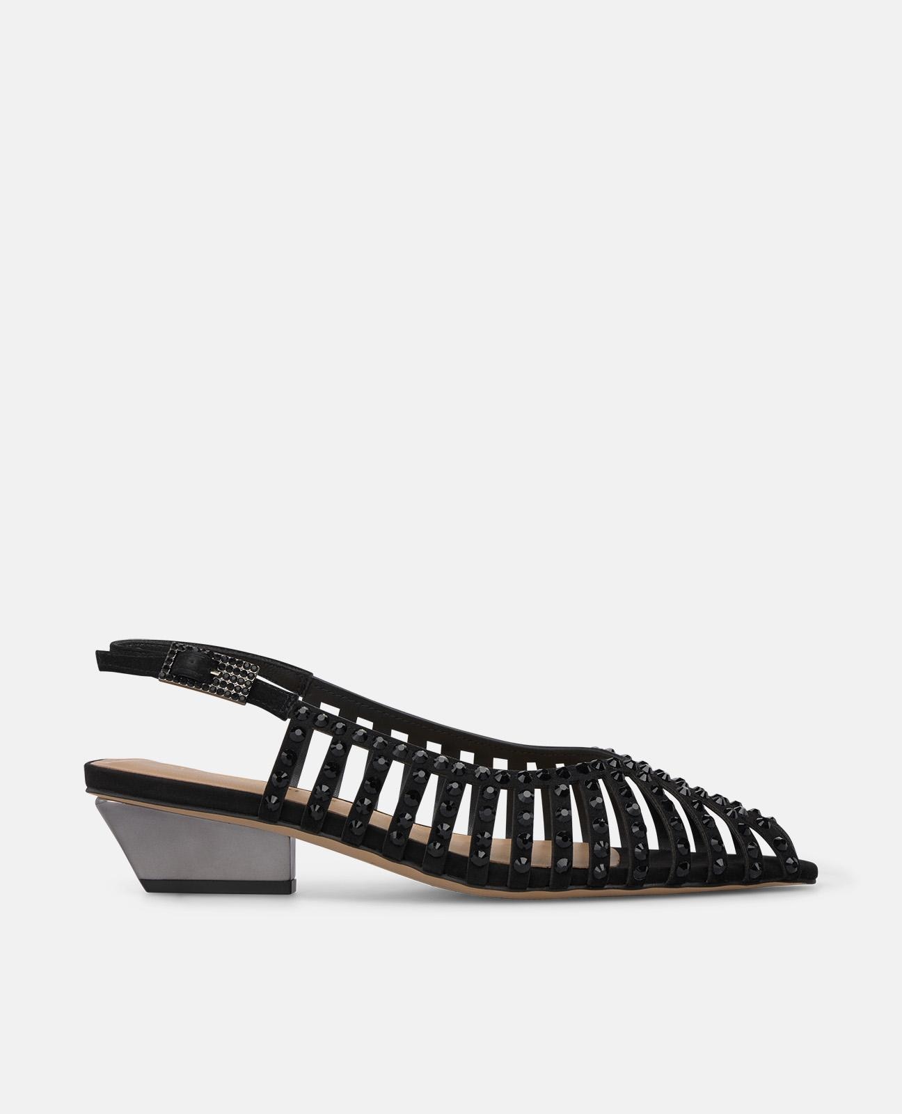 Alma en Pena - Zapatos de salón de mujer con rejilla con tacha de pedrería y cierre de hebilla.
