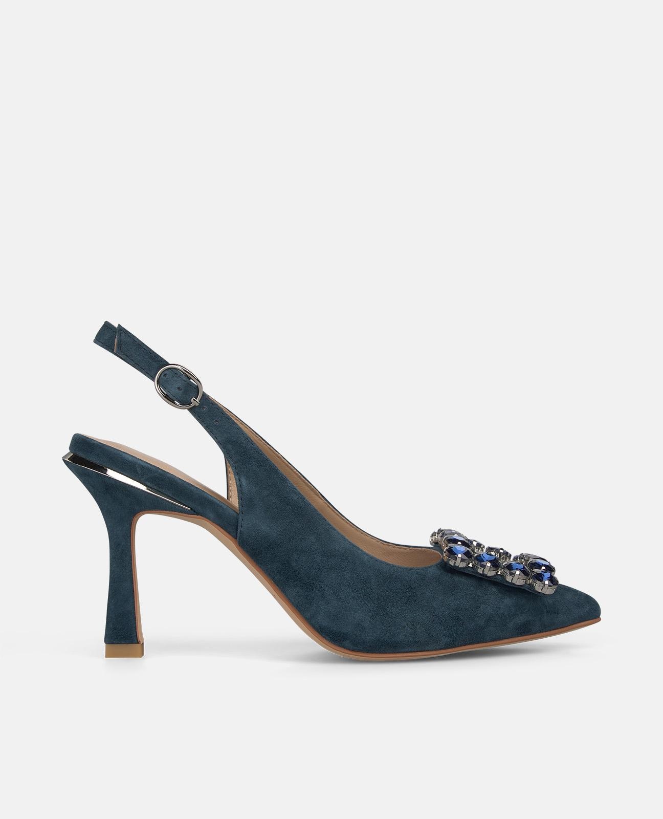 Zapatos de salón de mujer destalonados de piel con detalle joya - Azul marino Azul marino-1