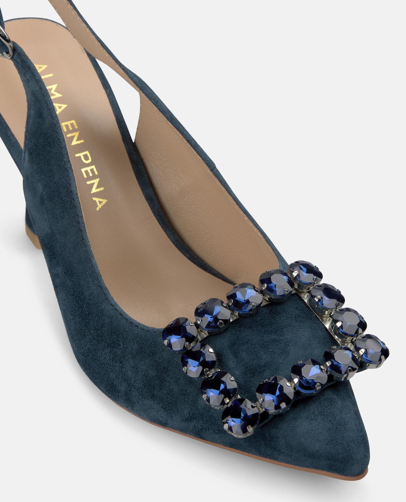 Zapatos de salón de mujer destalonados de piel con detalle joya - Azul marino Azul marino-5