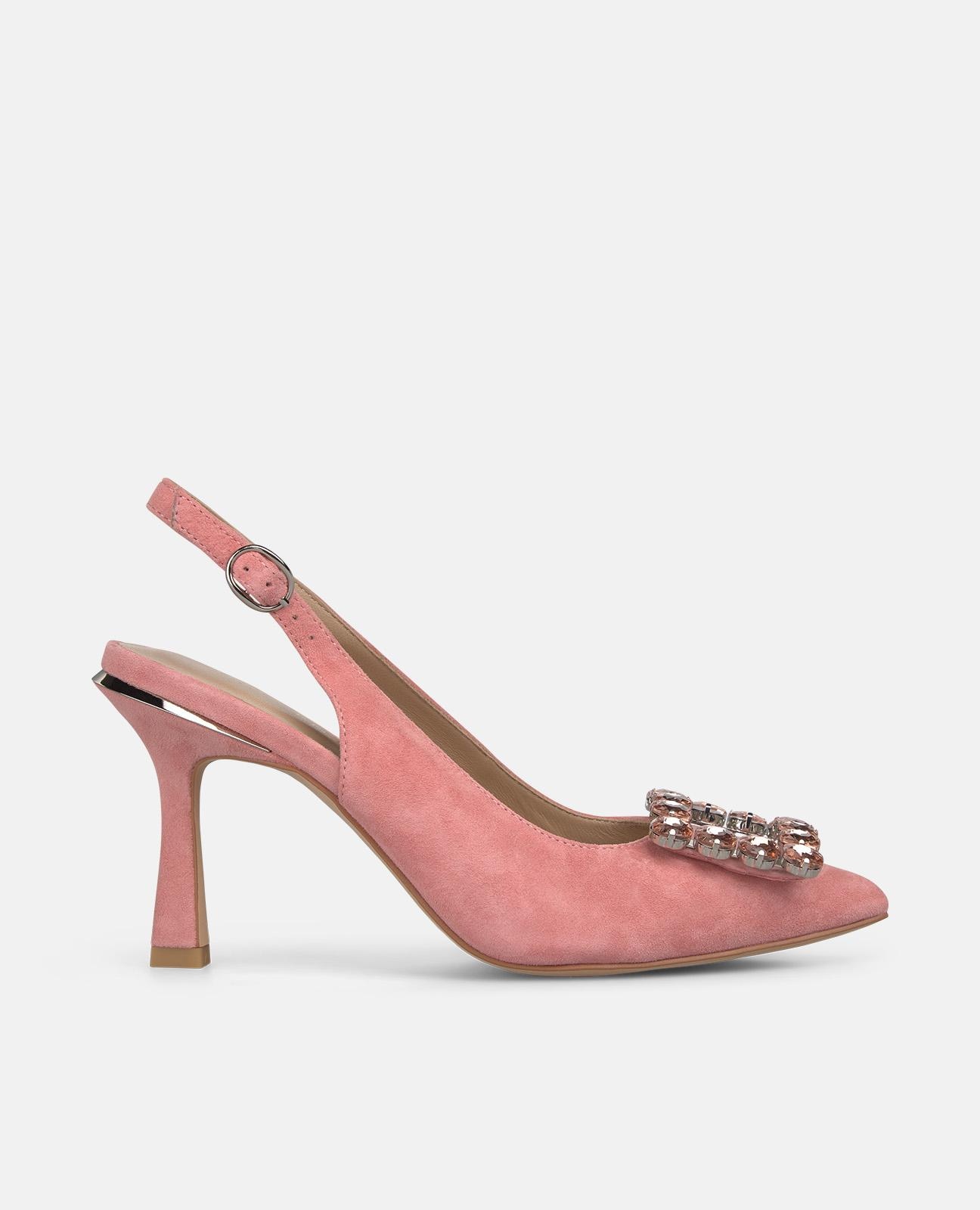 Imagen 1 de Zapatos de salón de mujer destalonados de piel con detalle joya - Alma en Pena - Salmón Salmón