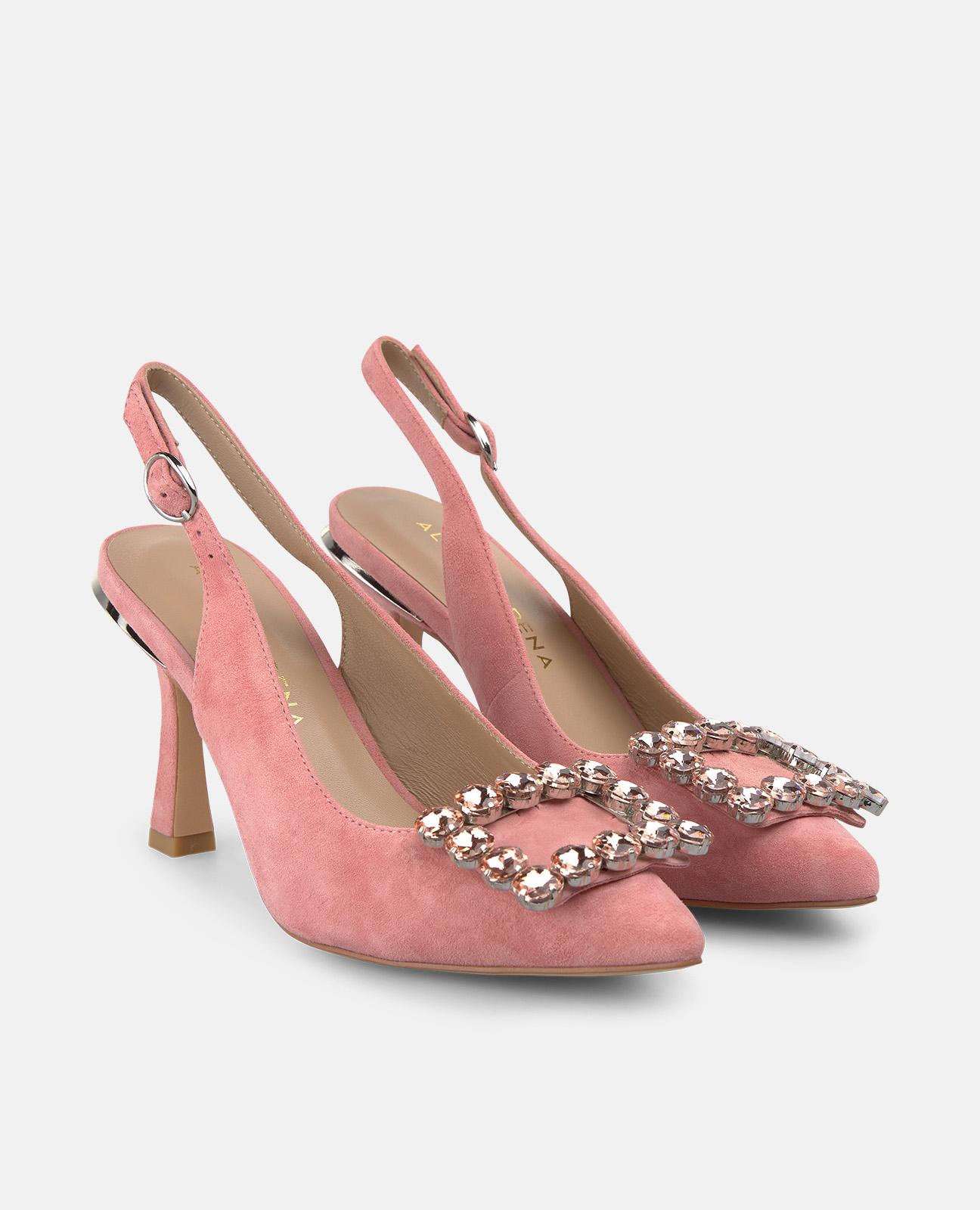 Zapatos de salón de mujer destalonados de piel con detalle joya - Salmón Salmón-4