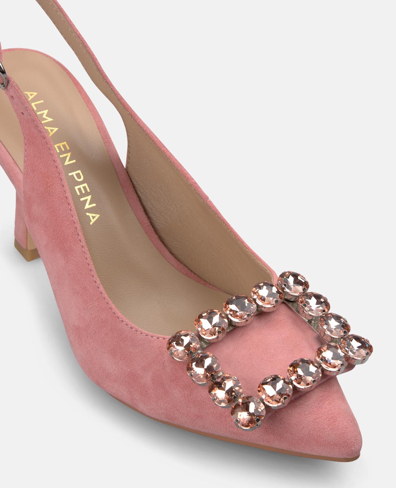 Zapatos de salón de mujer destalonados de piel con detalle joya - Salmón Salmón-5