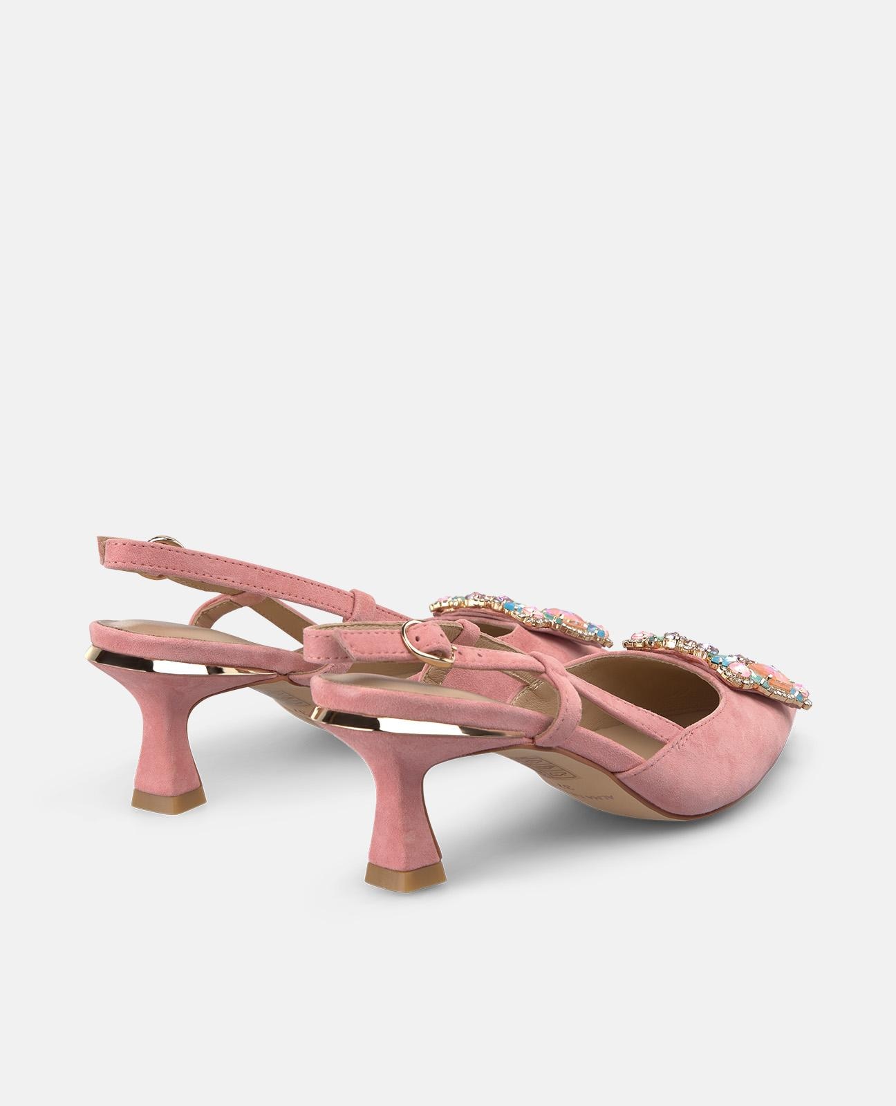 Zapatos de salón de mujer destalonados de piel con detalle joya - Alma en Pena - Salmón Salmón-3