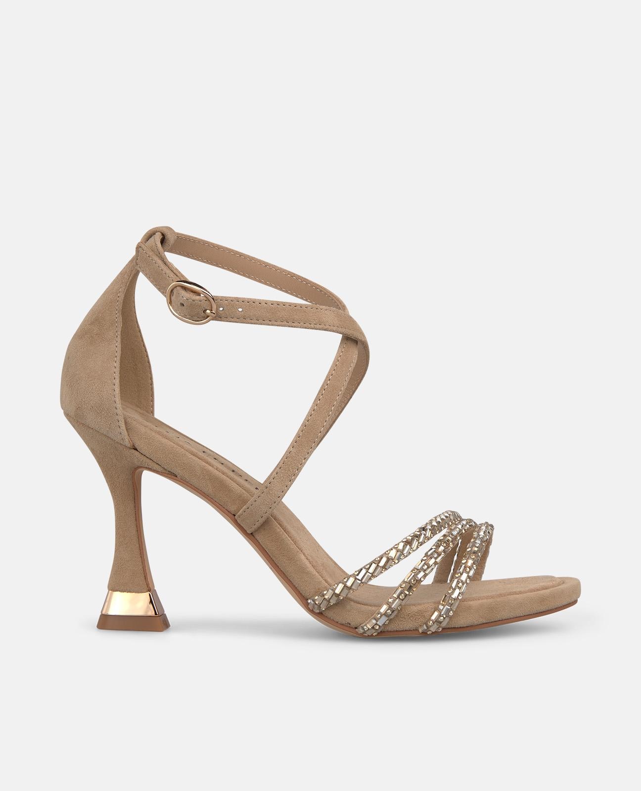 Alma en Pena - Sandalias de tacón de mujer en piel con multiples tiras con transfer y cierre de hebilla.