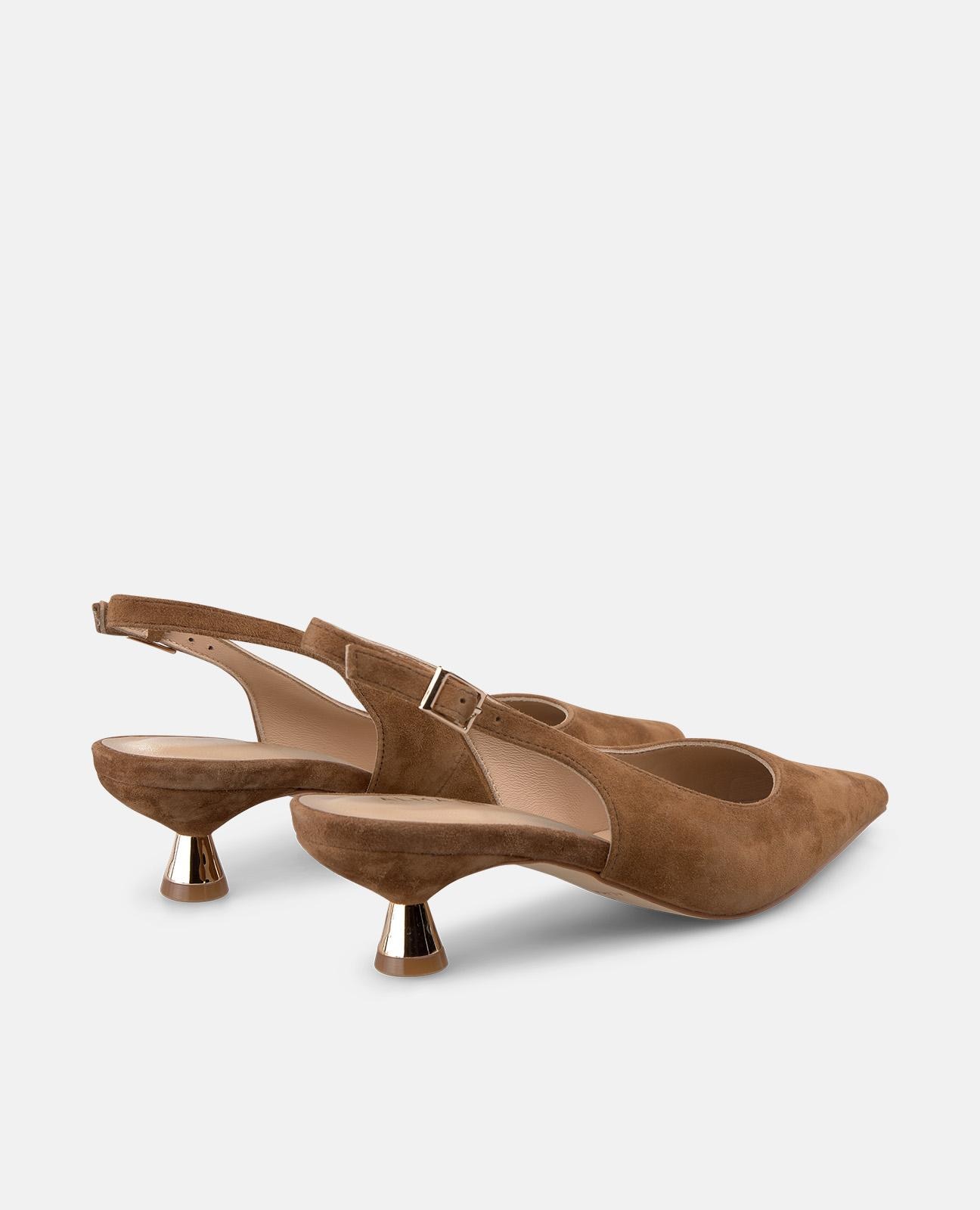 Zapatos de salón de mujer destalonados de piel con cierre mediante hebilla - Alma en Pena - Caramelo Caramelo-3