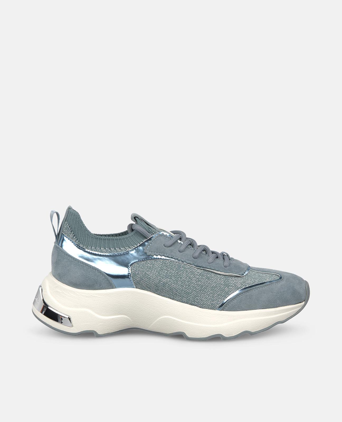 Imagen 0 de Zapatillas deportivas de mujer de piel con detalles metálicos y cierre de cordones Azul grisáceo