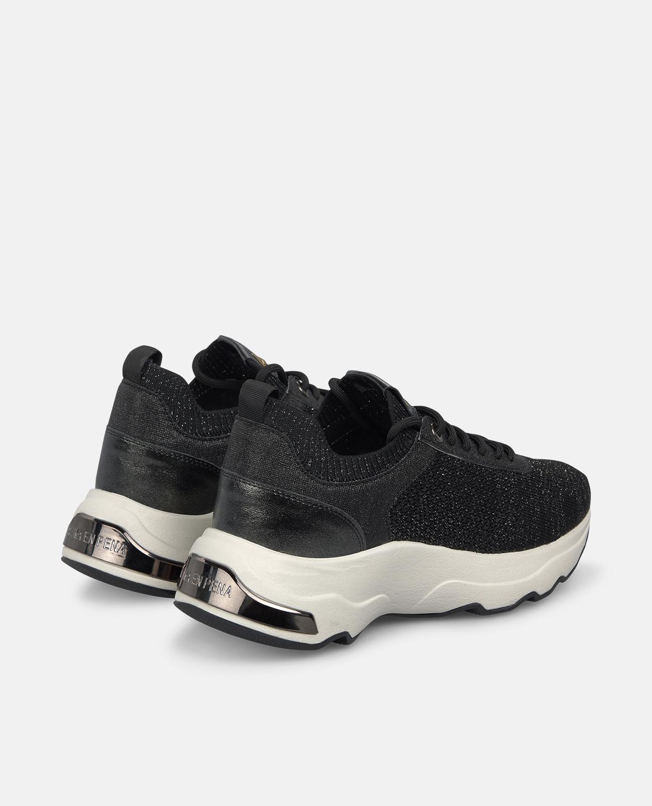 Zapatillas deportivas de mujer de piel con rejilla con tacha de pedrería - Alma en Pena - Negro / Blanco Negro / Blanco-3