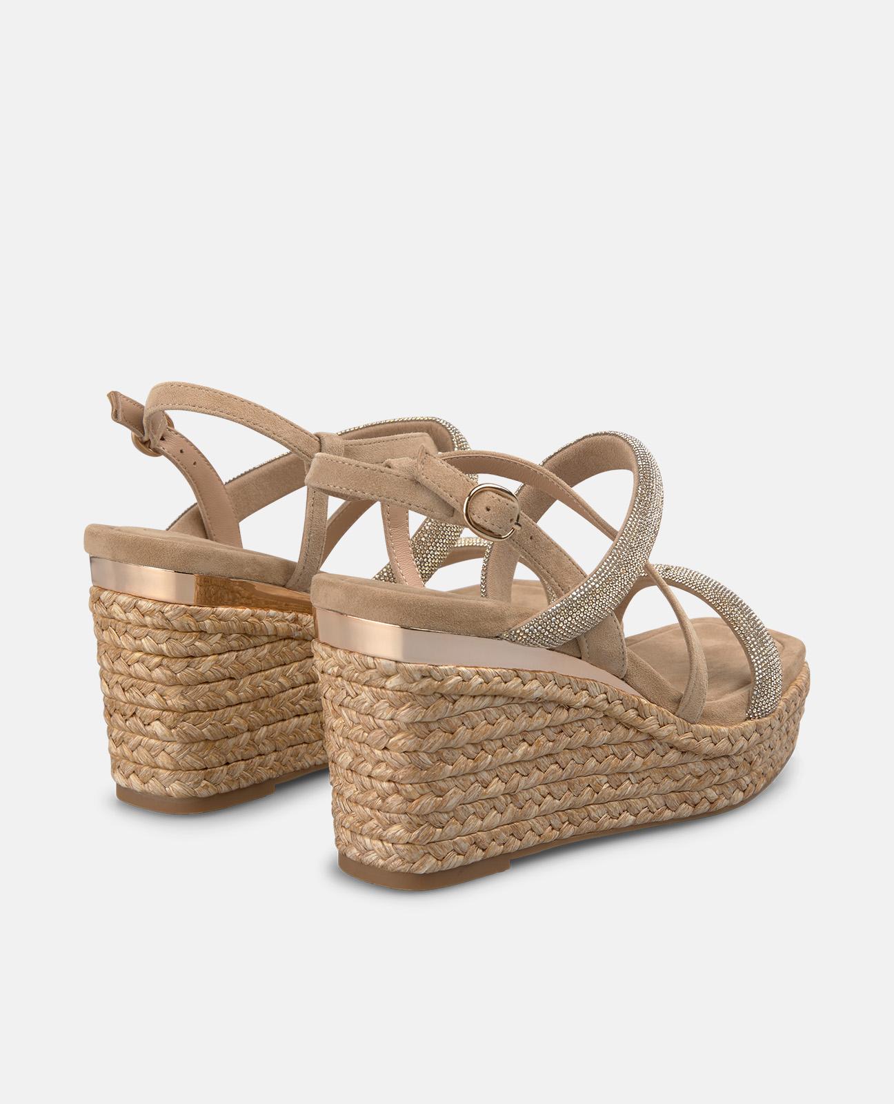 Sandalias de cuña de mujer de esparto en piel con multiples tiras tubulares en la parte frontal - Arena Arena-3