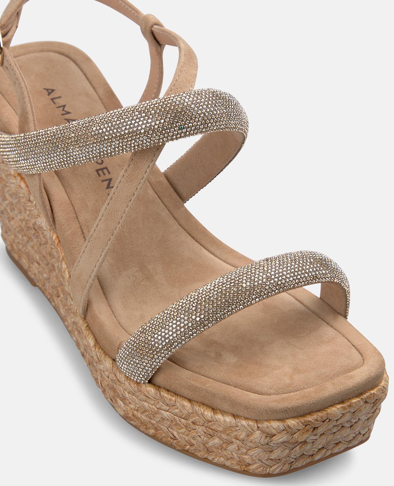 Sandalias de cuña de mujer de esparto en piel con multiples tiras tubulares en la parte frontal - Arena Arena-5