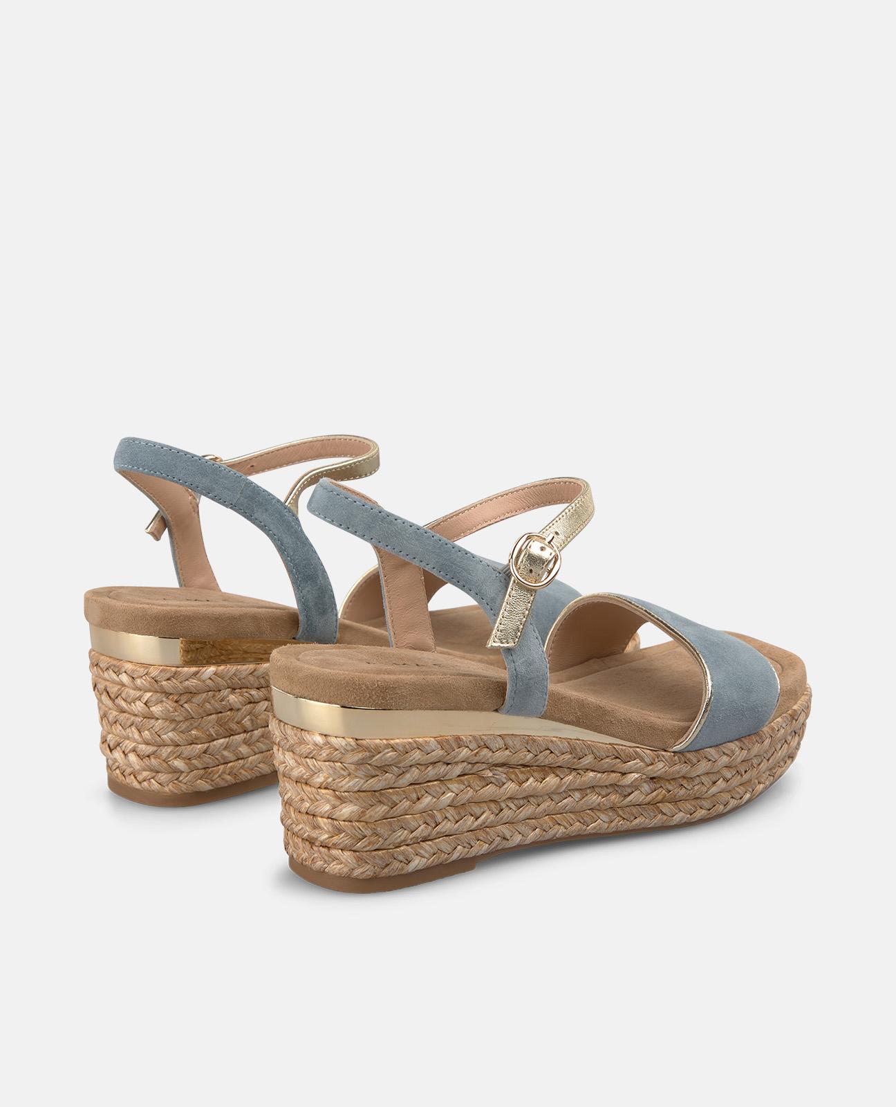 Sandalias de cuña de mujer de esparto con tira ancha en la parte frontal - Azul Azul-3