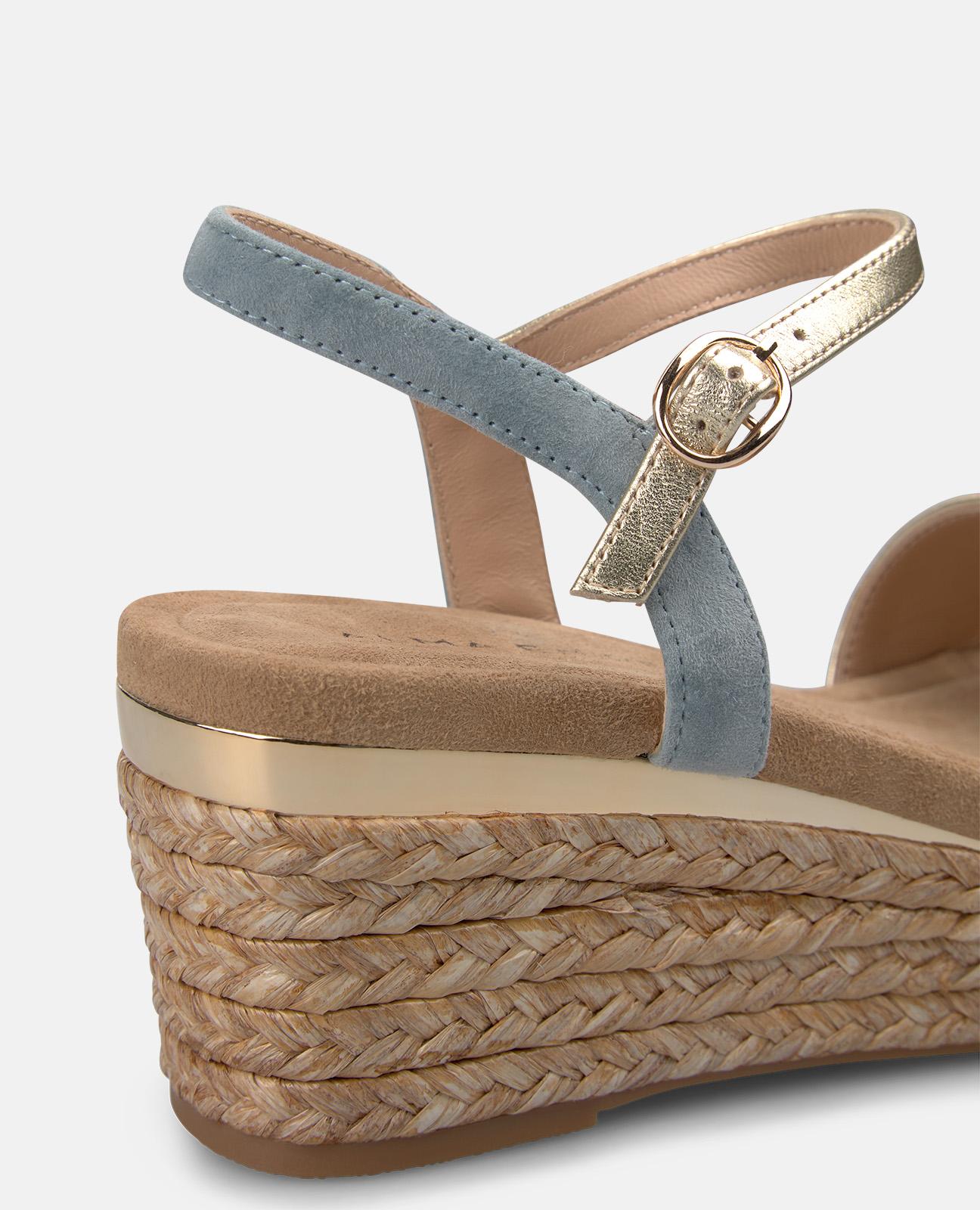 Sandalias de cuña de mujer de esparto con tira ancha en la parte frontal - Azul Azul-5