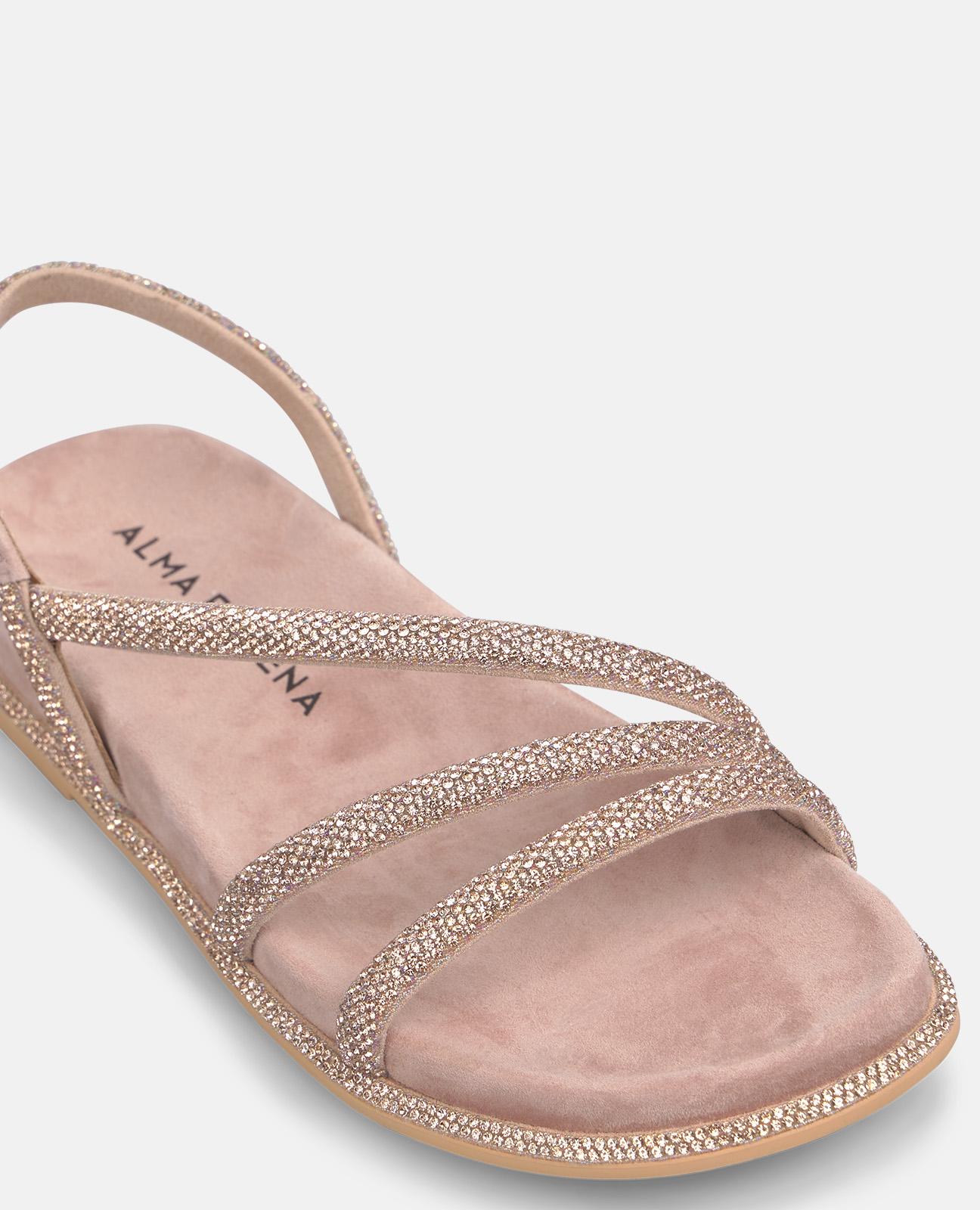 Sandalias planas de mujer en piel con tiras cruzadas con detalle de transfer - Alma en Pena - Rosa claro Rosa claro-5