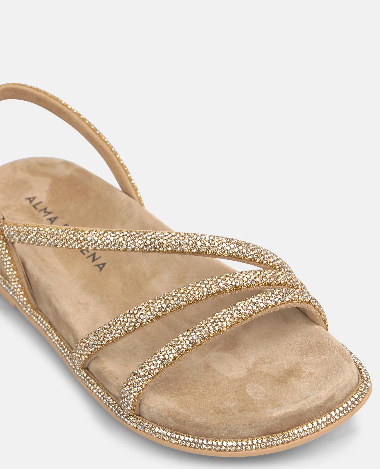 Sandalias planas de mujer en piel con tiras cruzadas con detalle de transfer - Alma en Pena - Arena Arena-5