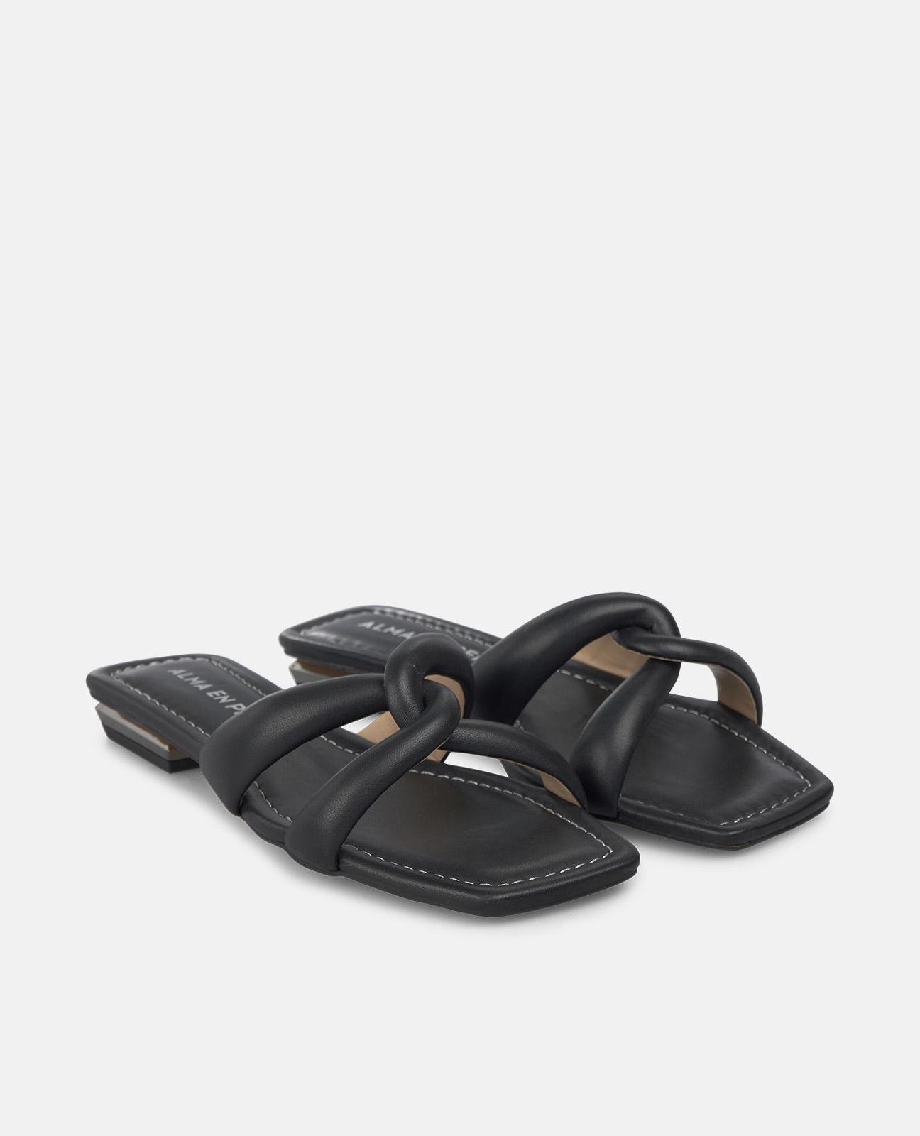 Sandalias de pala de mujer en napa con tiras delanteras cruzadas - Alma en Pena - Negro Negro-4