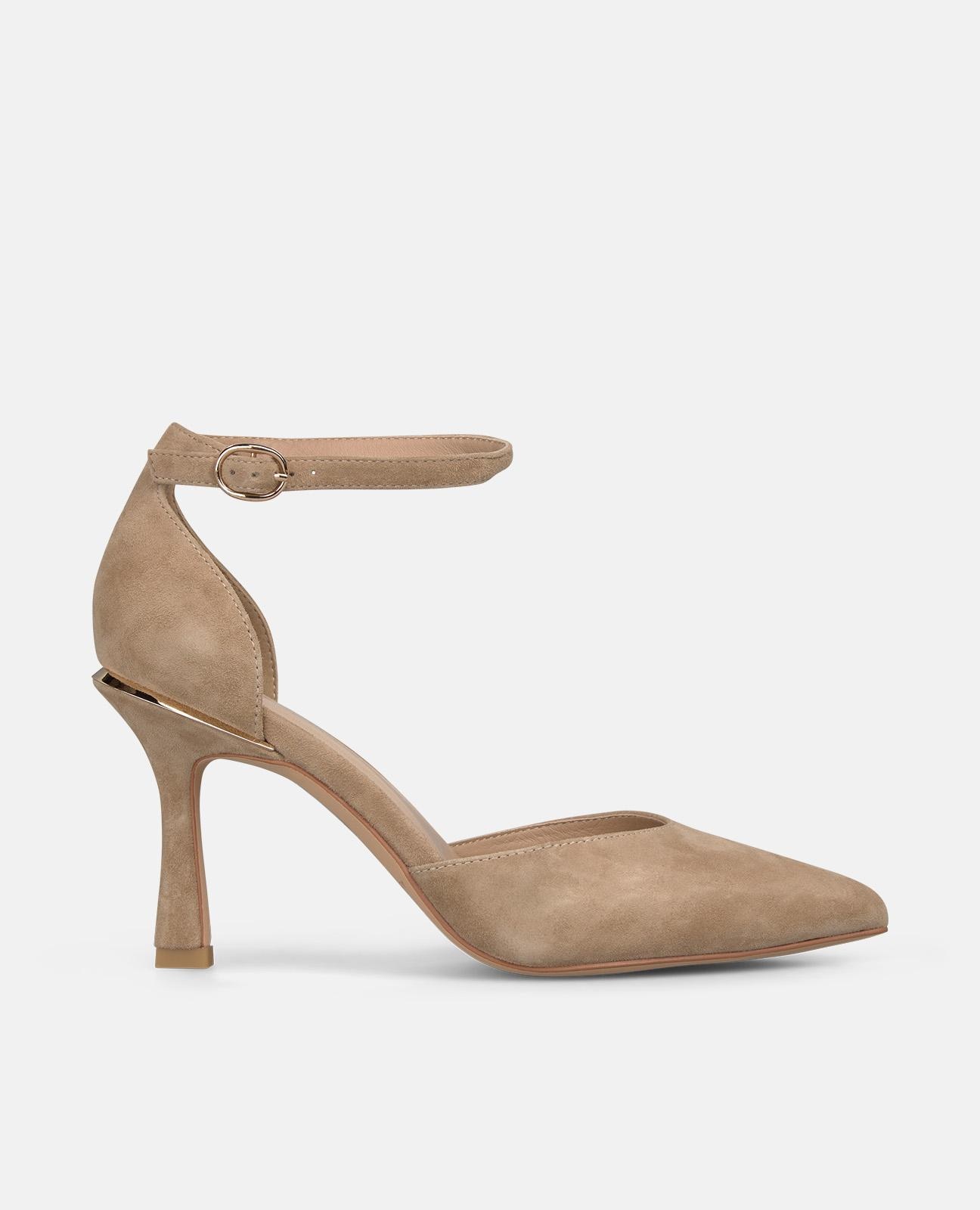 Zapatos de salón de mujer de piel con cierre mediante hebilla al tobillo - Alma en Pena - Arena Arena-1