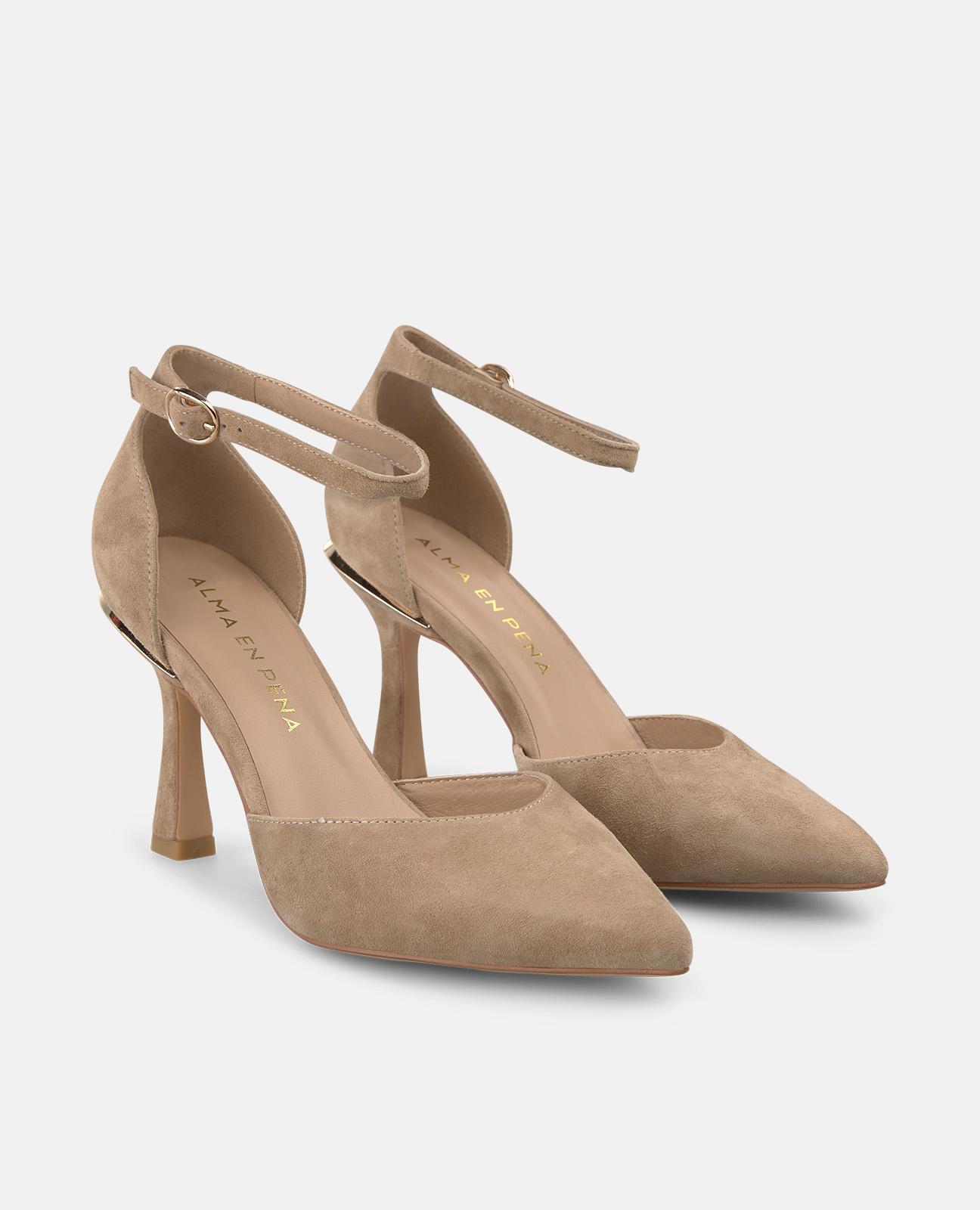 Zapatos de salón de mujer de piel con cierre mediante hebilla al tobillo - Alma en Pena - Arena Arena-4