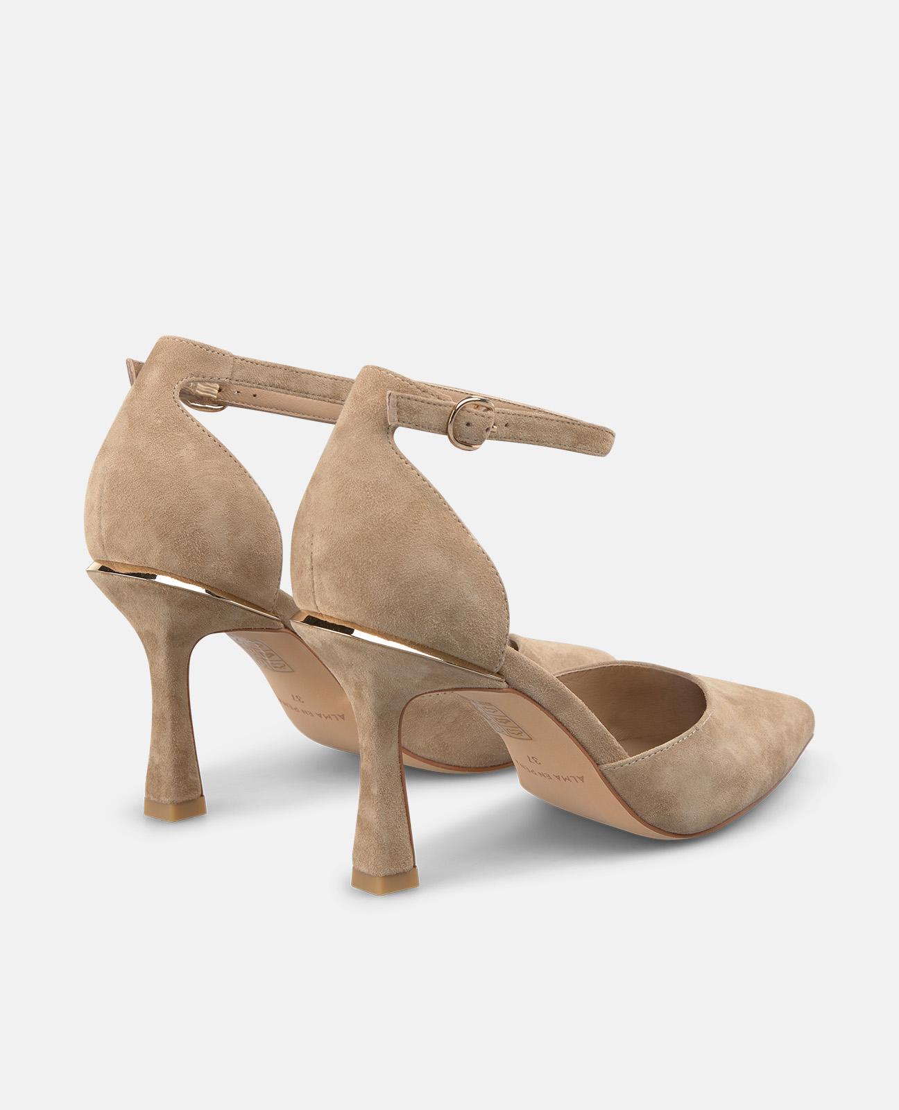 Zapatos de salón de mujer de piel con cierre mediante hebilla al tobillo - Alma en Pena - Arena Arena-3
