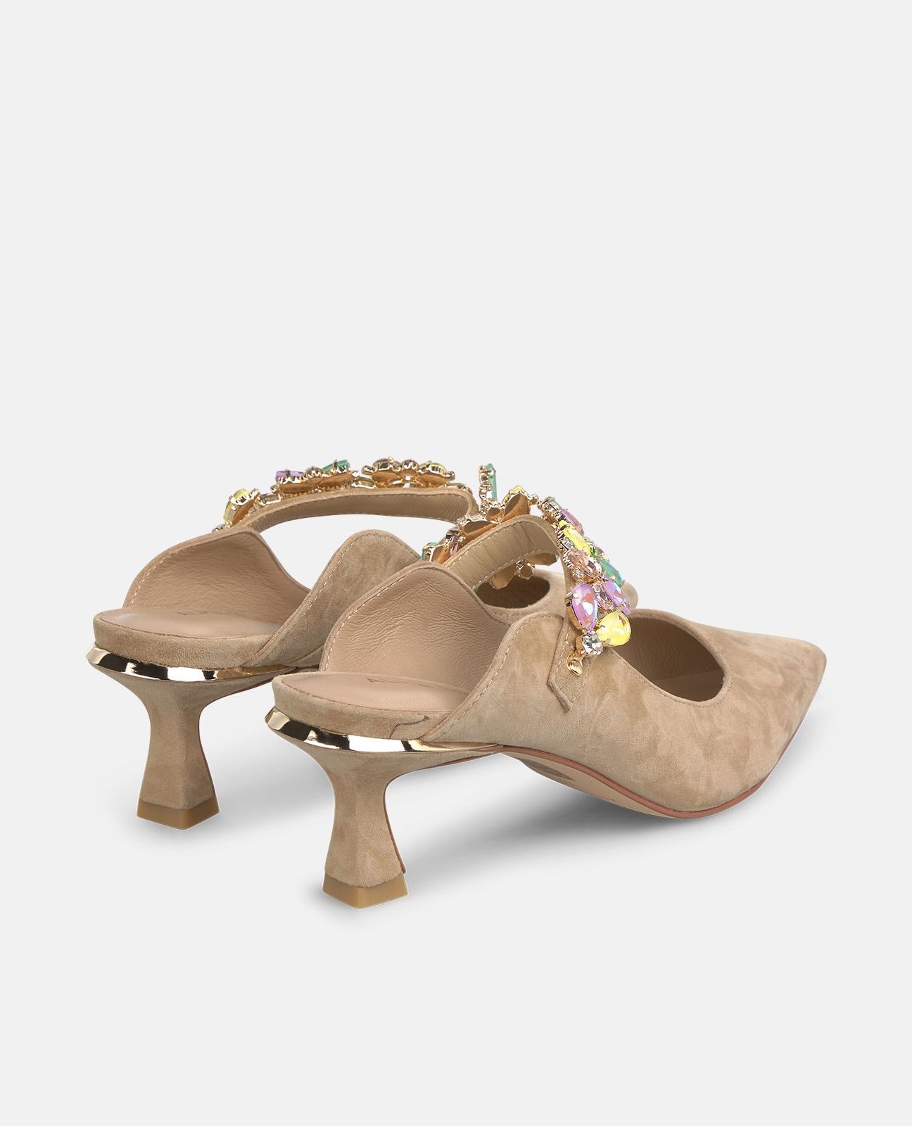 Zapatos de salón de mujer destalonados en piel con tira con detalle pedreria - Alma en Pena - Arena Arena-3