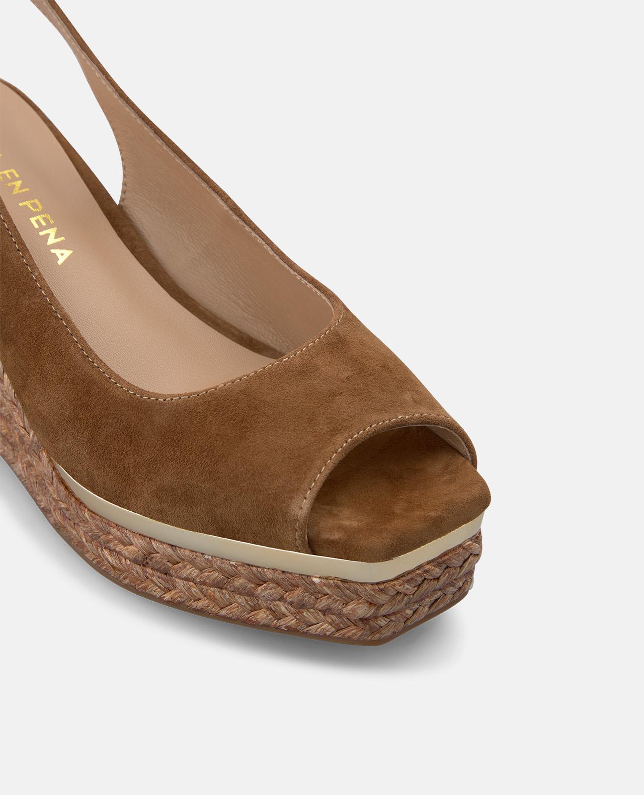 Sandalias de cuña de mujer de esparto con tira trasera con hebilla metalica ajustable - Caramelo Caramelo-5