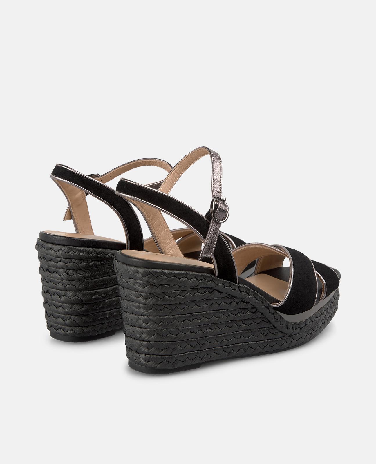 Imagen 3 de Sandalias de cuña de mujer de esparto con doble tira en la parte frontal - Alma en Pena - Negro Negro