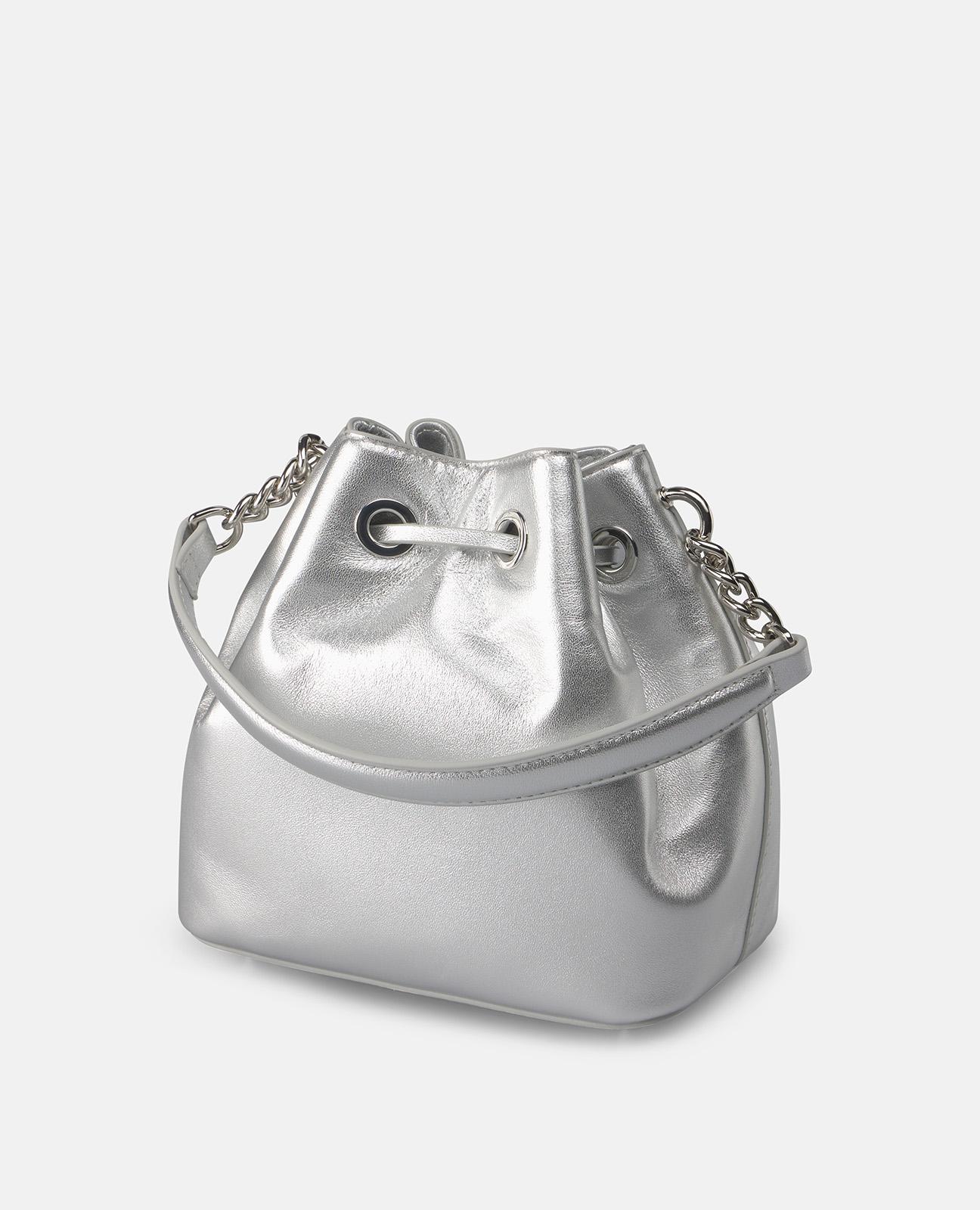 Bolso de mano estilo bombonera de piel con correa bandolera de cadena - Alma en Pena - Plata Plata-5