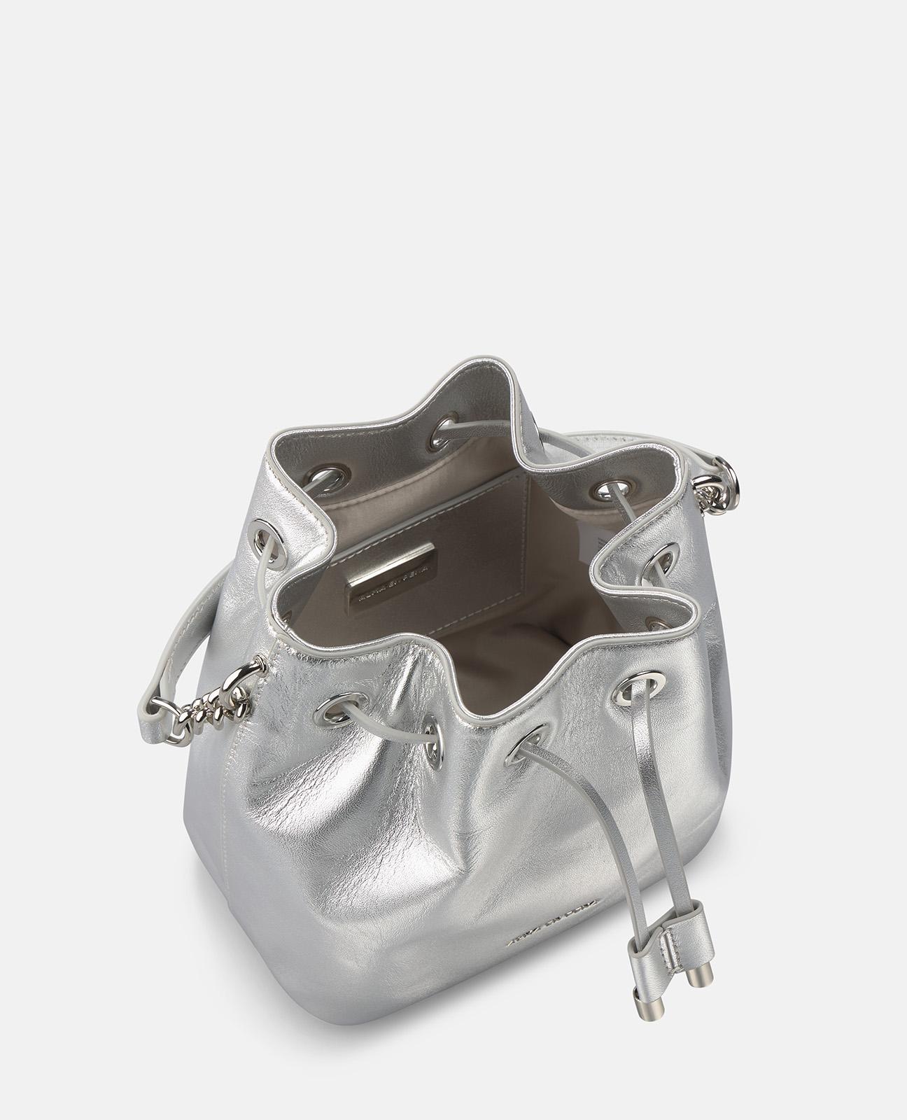 Bolso de mano estilo bombonera de piel con correa bandolera de cadena - Alma en Pena - Plata Plata-4