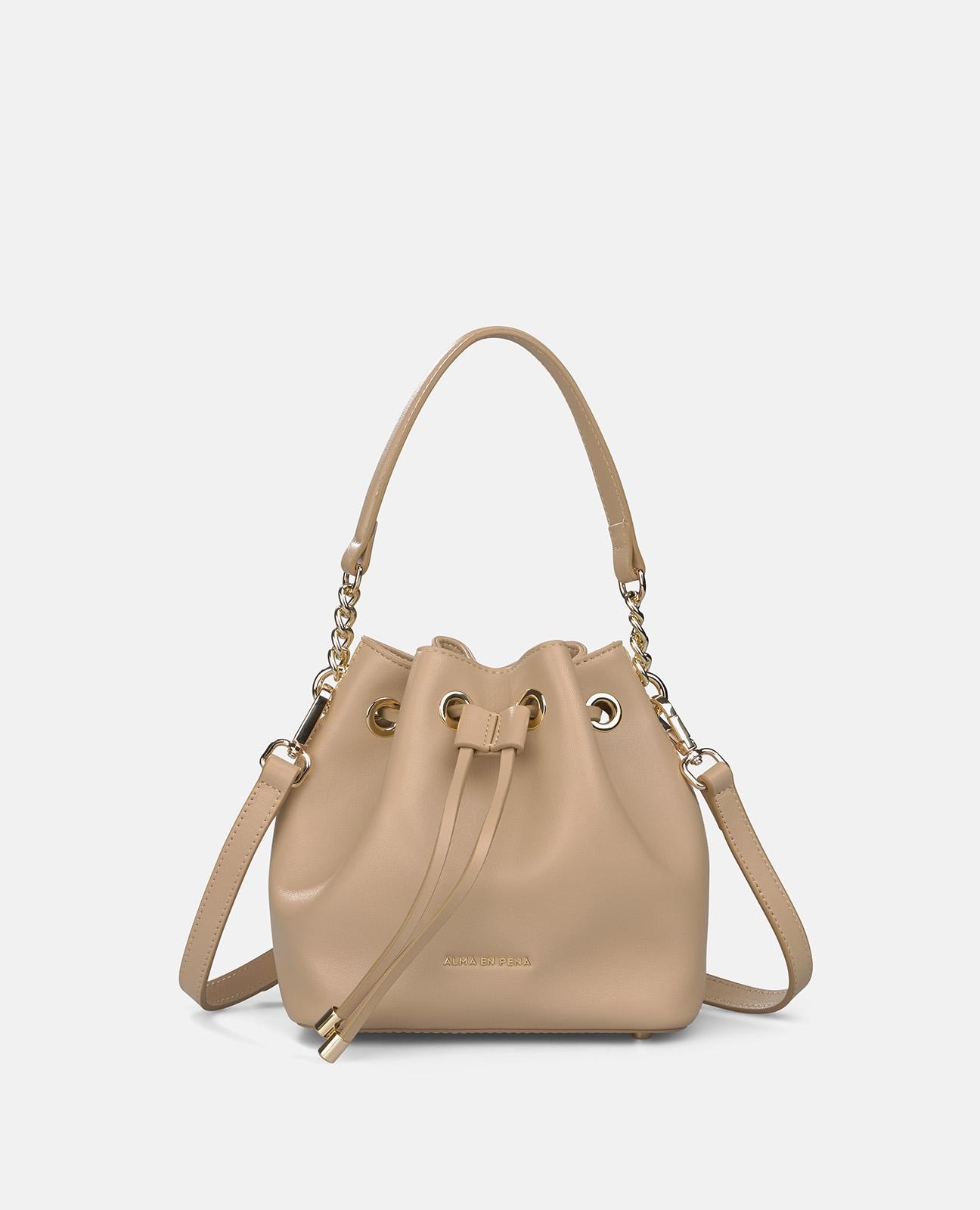 Bolso de mano estilo bombonera de piel con correa bandolera de cadena - Alma en Pena - Arena Arena-1