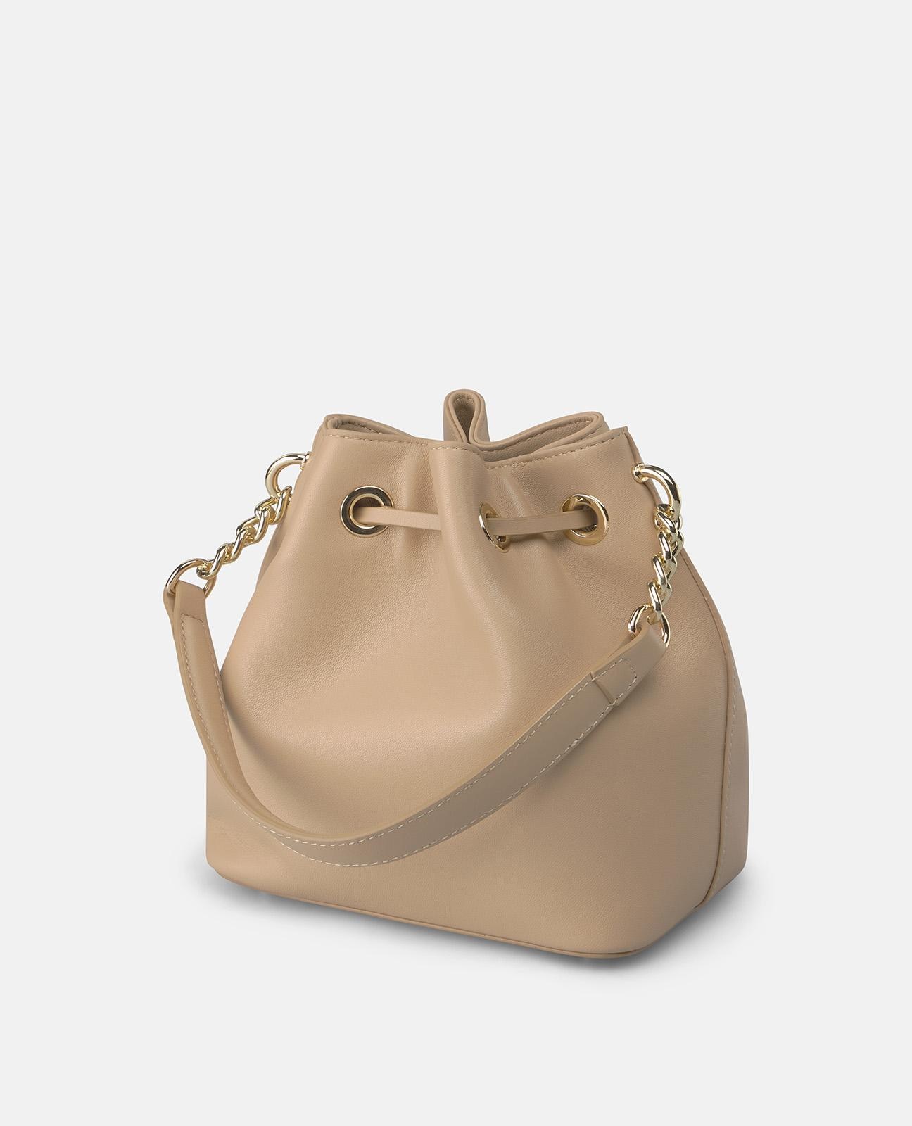 Bolso de mano estilo bombonera de piel con correa bandolera de cadena - Alma en Pena - Arena Arena-5