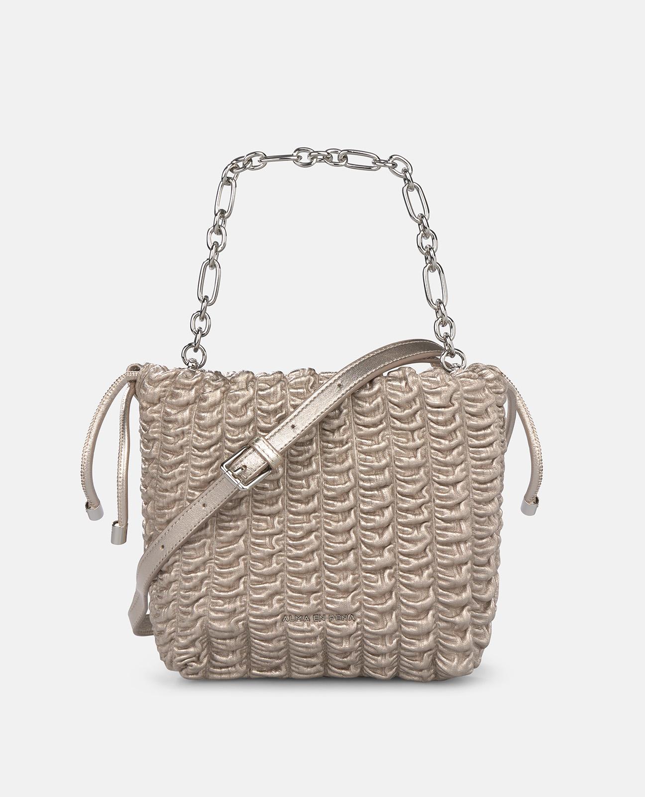 Bolso de mano estilo saco de piel en relieve y correa bandolera ajustable - Alma en Pena - Oro Oro-1