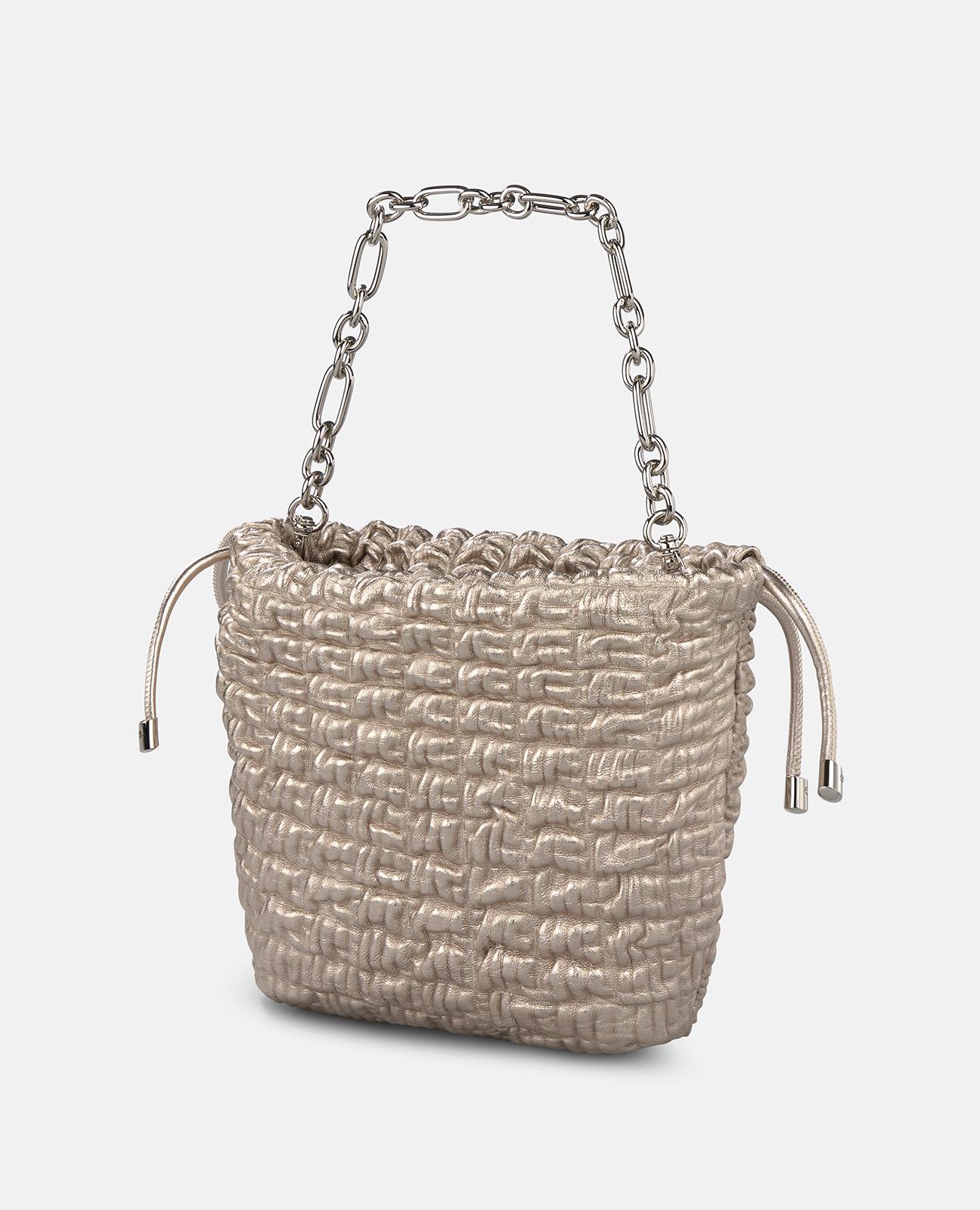 Bolso de mano estilo saco de piel en relieve y correa bandolera ajustable - Alma en Pena - Oro Oro-5